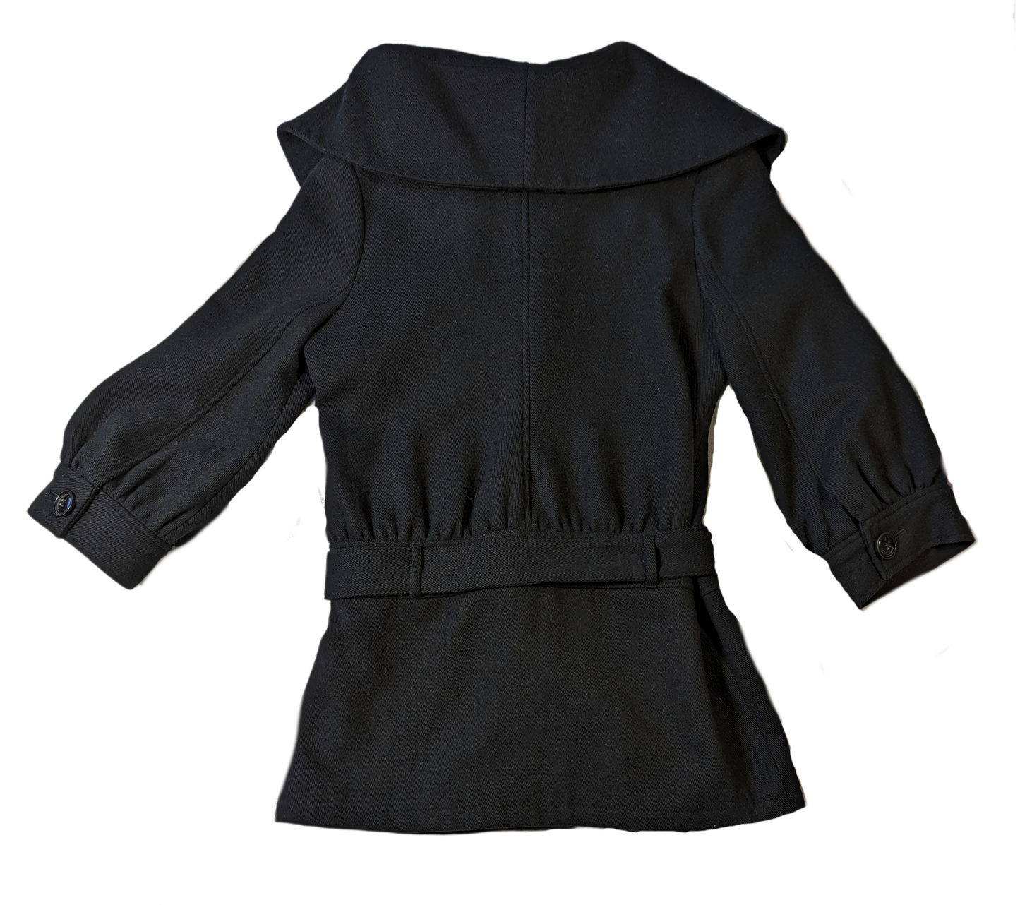 Guess Puffy Sleeve Shawl Collar Black Wool Jacket Size Large  Stay chic and cozy with the Guess Puffy Sleeve Shawl Collar Black Wool Jacket. Featuring a stylish shaw