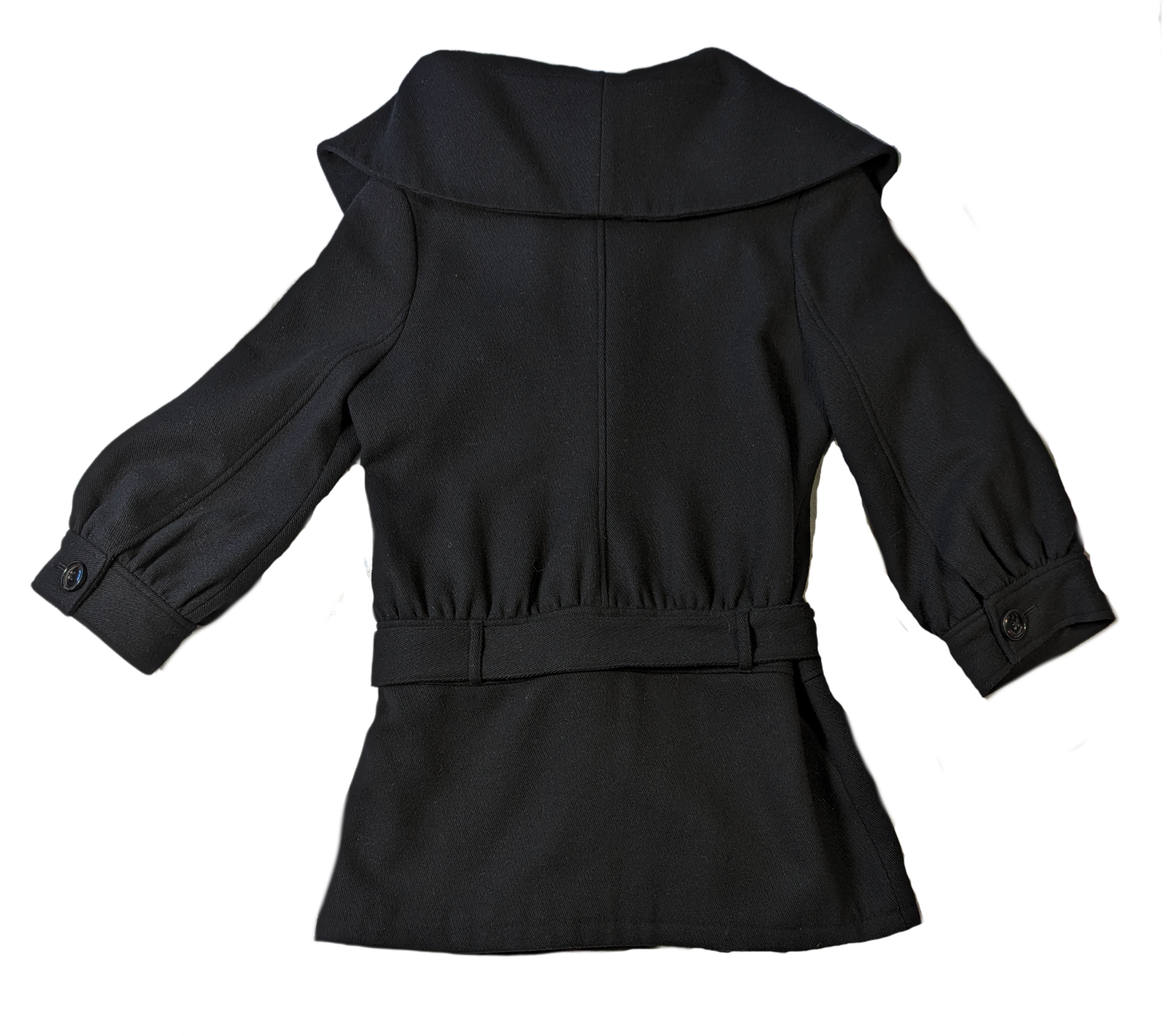 Guess Puffy Sleeve Shawl Collar Black Wool Jacket Size Large  Stay chic and cozy with the Guess Puffy Sleeve Shawl Collar Black Wool Jacket. Featuring a stylish shaw