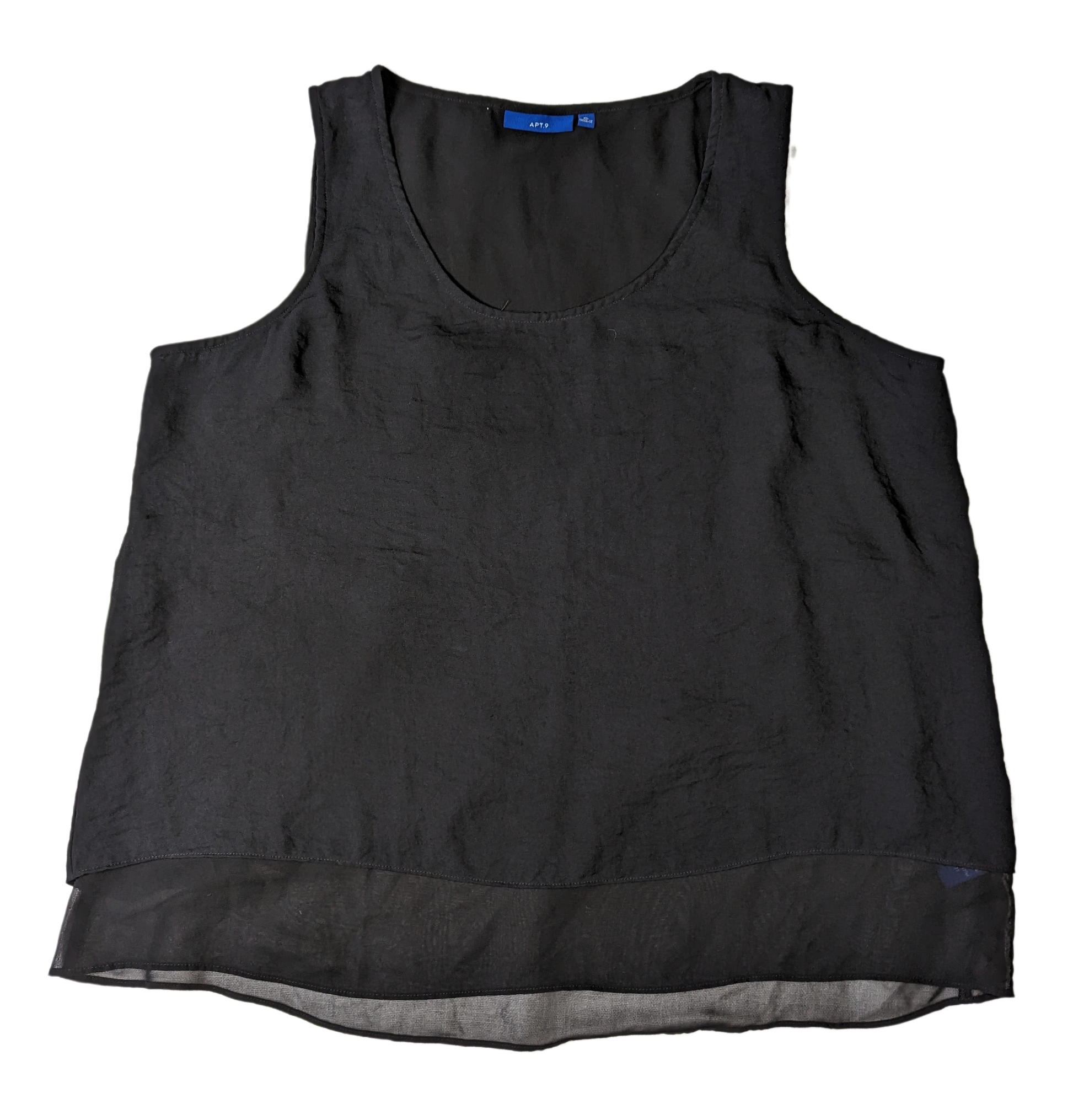 Apt. 9 Layered Black Shell This shell makes a great staple for your wardrobe.  You can wear it alone if weather permits, or throw a blazer or cardigan over it for cooler weather.  The black is