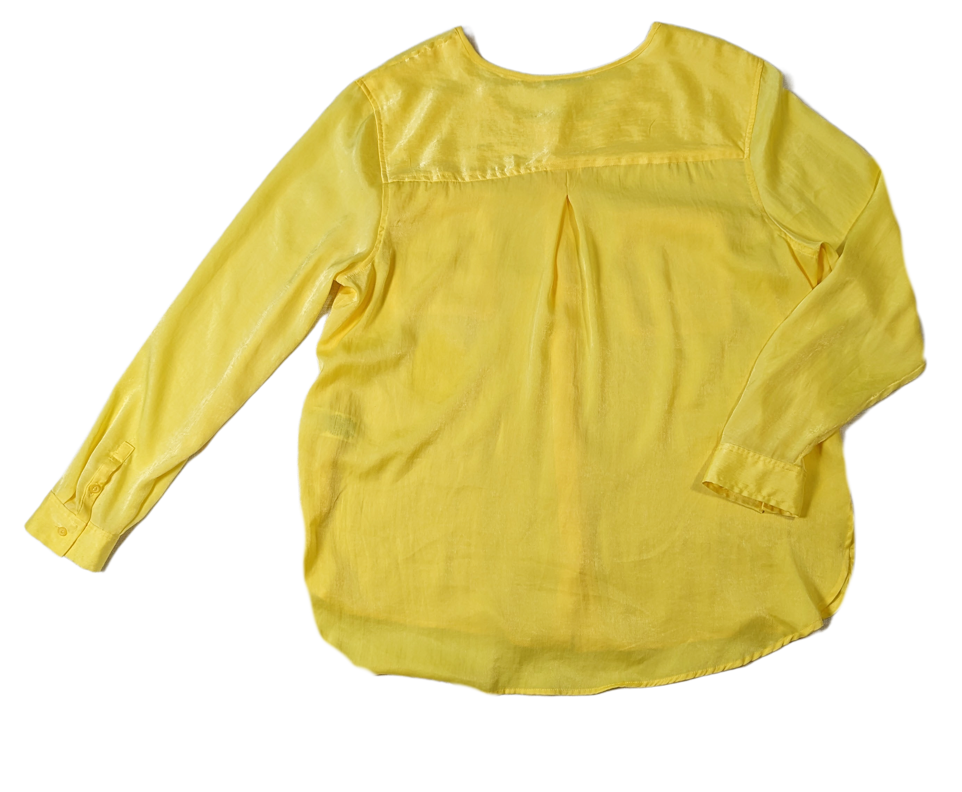 Jaclyn Smith Yellow Satin Blouse - NWOTSoft and Sunny, this blouse will surely brighten your day.  The color is so on-trend and the fit is great.  Wear this with jeans and sneakers, or layer it with a greJaclyn Smith Yellow Satin Blouse - NWOTWomens Tops