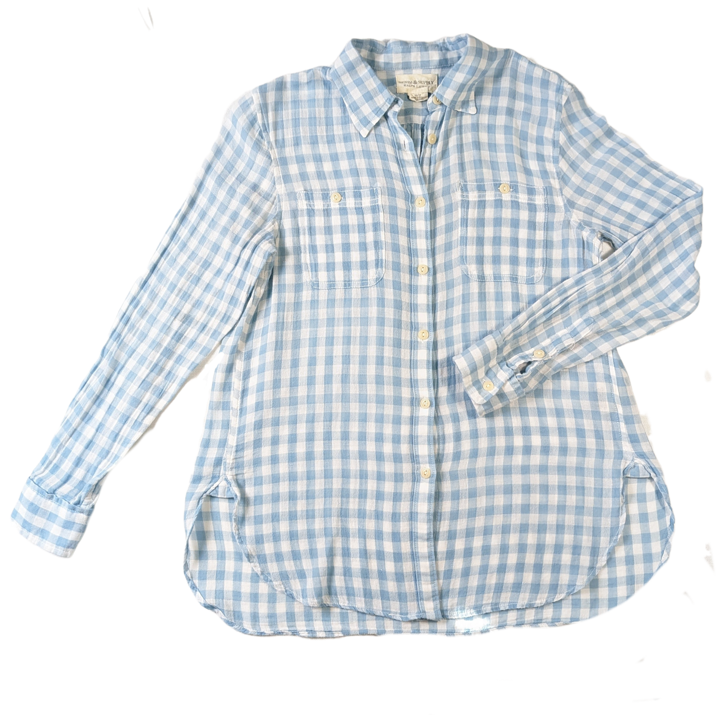 Denim & Supply Light Blue and White BlouseThis Denim & Supply light blue and white plaid blouse is made from 100% cotton fabric and is lightweight and gauzy. This stylish piece is perfect for the upcomin