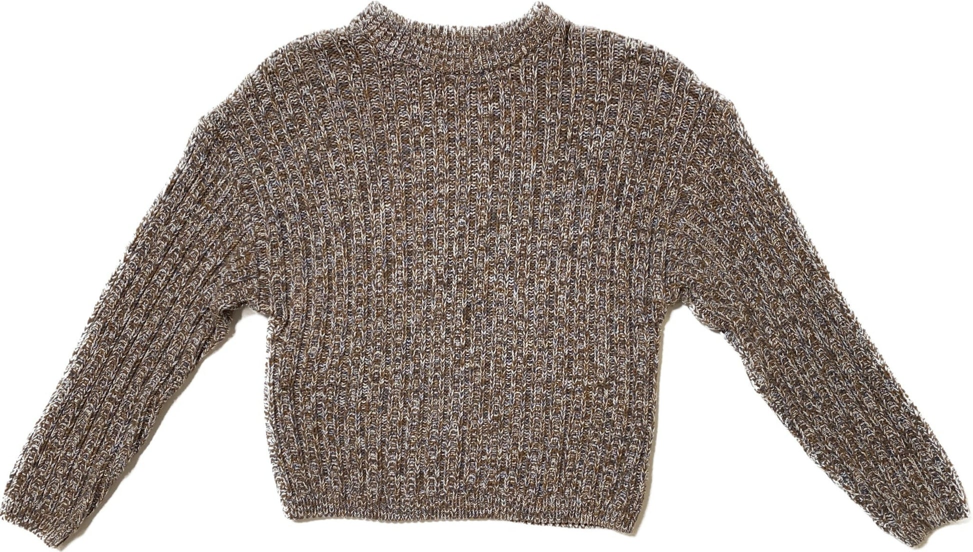 Universal Threads Chunky Brown SweaterBrown, marbled with grey and white, chunky crew neck sweater.
Perfect for Fall with black leggings and brown tall boots! Comfy and stylish!!