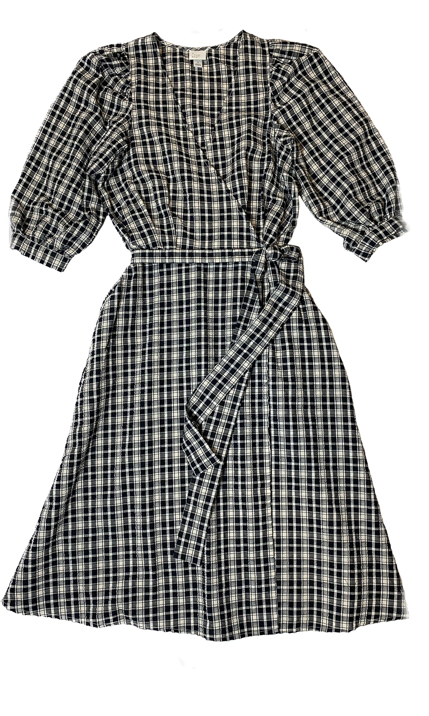 A New Day Black and Cream Gingham Faux Wrap Dress – Stylish and Comfortable Outfit