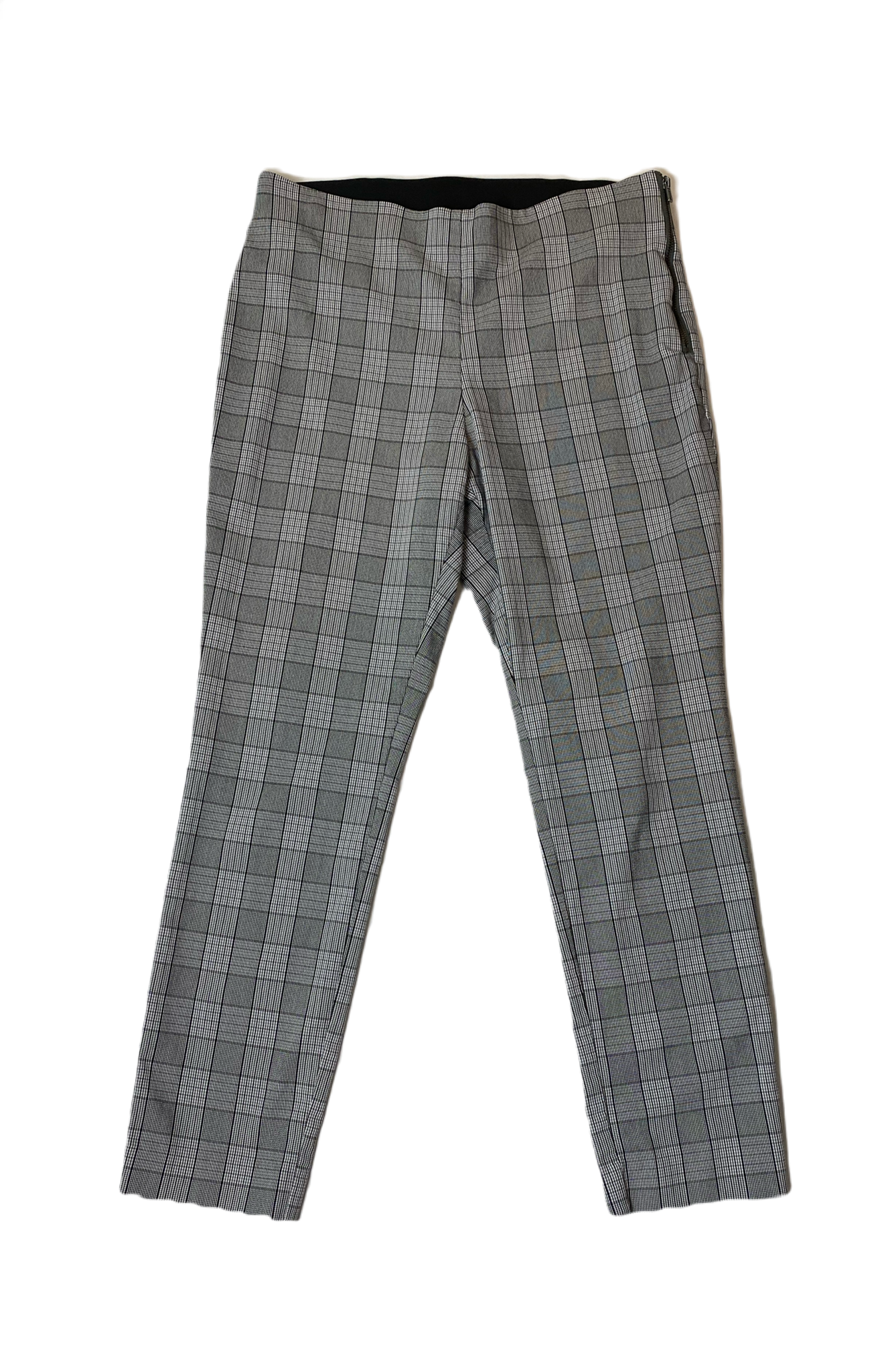 A New Day Plaid Skinny Ankle Pant Black,  grey plaid side zip elastic waist skinny ankle pants.
Pair these pants with boots and a denim jacket, or chunky heels and a blouse.