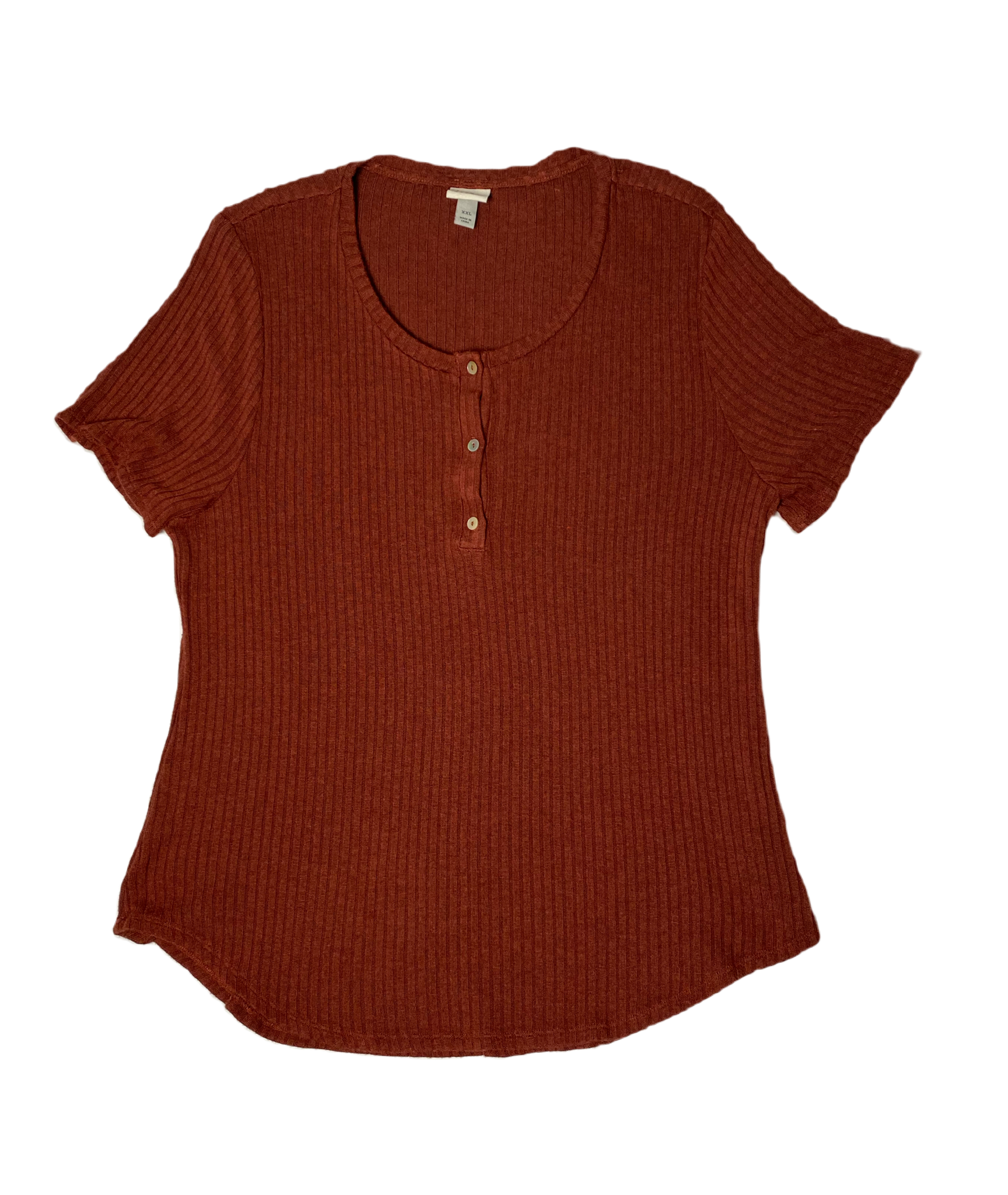 A New Day Rust Short Sleeve Ribbed T-Shirt A New Day rust short sleeve ribbed with buttons at neck t-shirt.