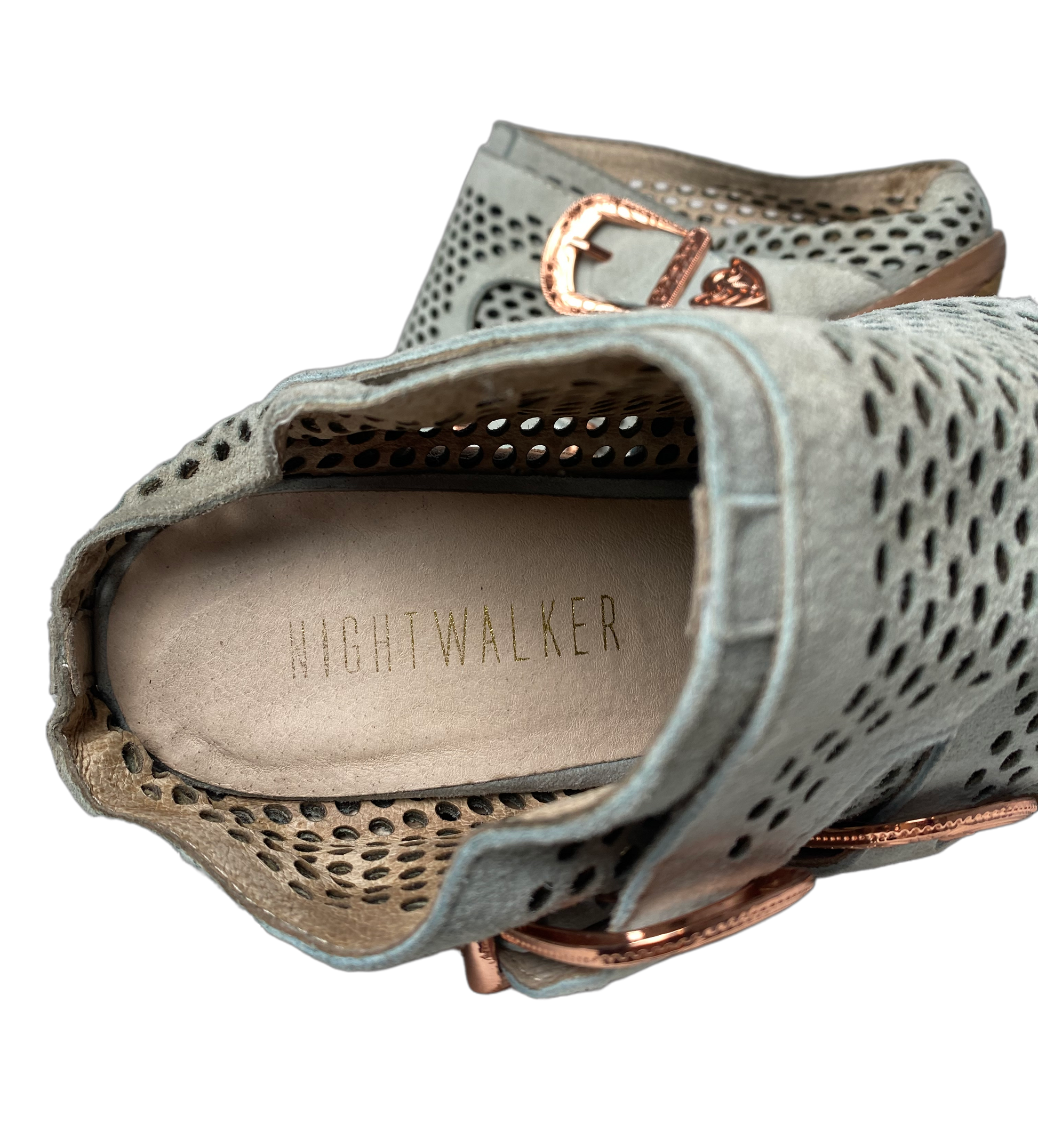 Nightwalker Blind Perforated Suede Peep Toe Mule - Limited EditionAdd a little western flare with these great suede mules. Pair with jeans or a maxi skirt and denim jacket for an elevated casual look.