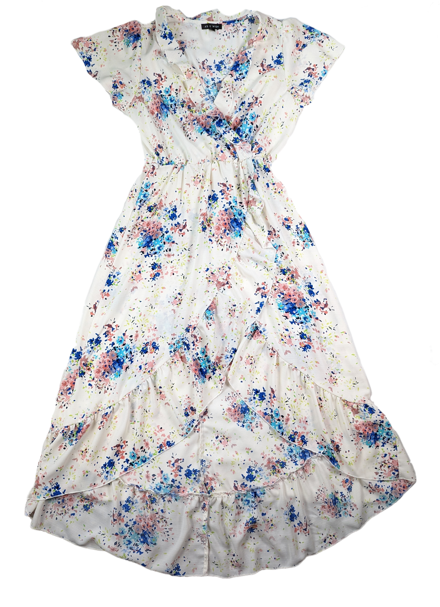 As U Wish Cream Floral High-Low Dress with Ruffle at NeckUnleash your inner flower child with our As U Wish Floral High-Low Dress! Featuring a beautiful cream floral print, high-low hem, and ruffle detail around the neck aFloral High-Low DressDresses