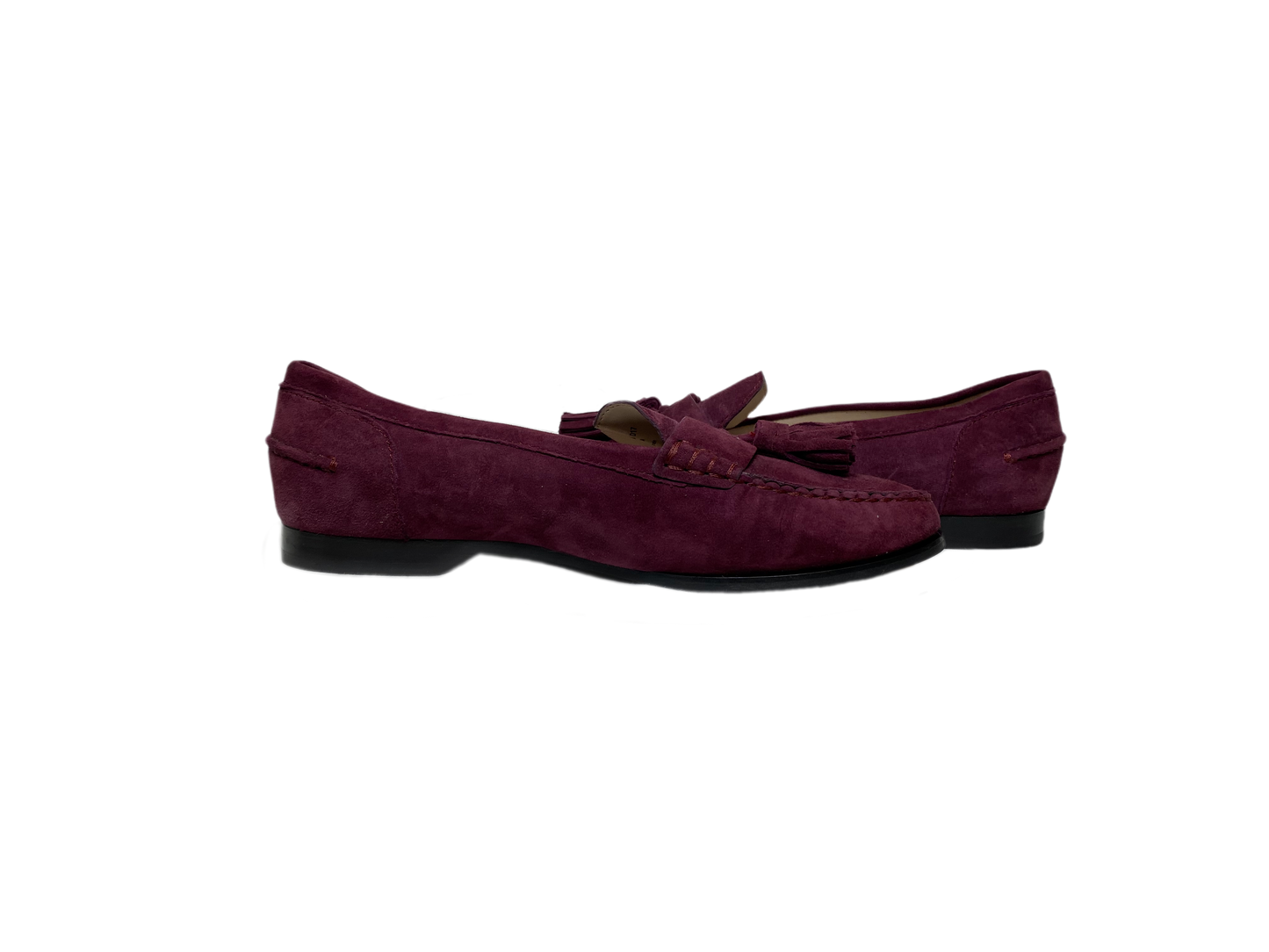 Cole Haan Plum Faux Suede Slip-On Tassel LoafersOn trend plum faux suede tassel loafers. So cute and easy to wear.
Wear these to work with black slacks, and on the go with jeans.