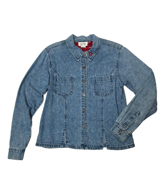Christopher & Banks Denim Shirt with Floral Embroidery Such delicate details on this denim shirt make it a unique item for any wardrobe!