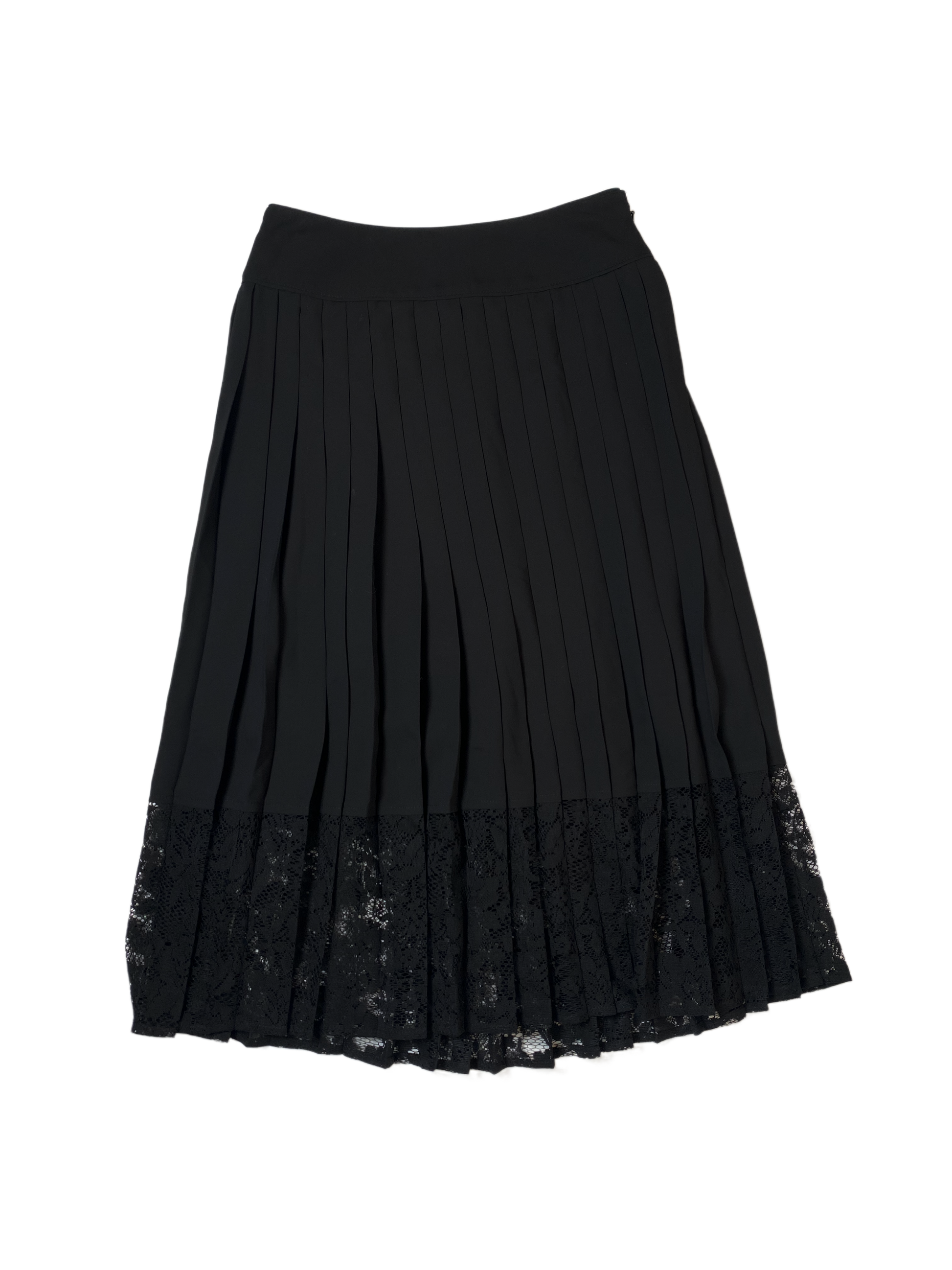 Express Pleated Black Midi Skirt with Lace TrimYou don't have to choose between timeless and trendy when you rock our Express pleated black midi skirt! Our mid-length dream of pleats and lace won't take you back Express Pleated Black Midi SkirtSkirts