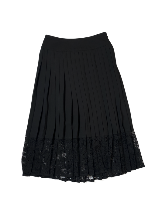 Express Pleated Black Midi Skirt with Lace TrimYou don't have to choose between timeless and trendy when you rock our Express pleated black midi skirt! Our mid-length dream of pleats and lace won't take you back Express Pleated Black Midi SkirtSkirts