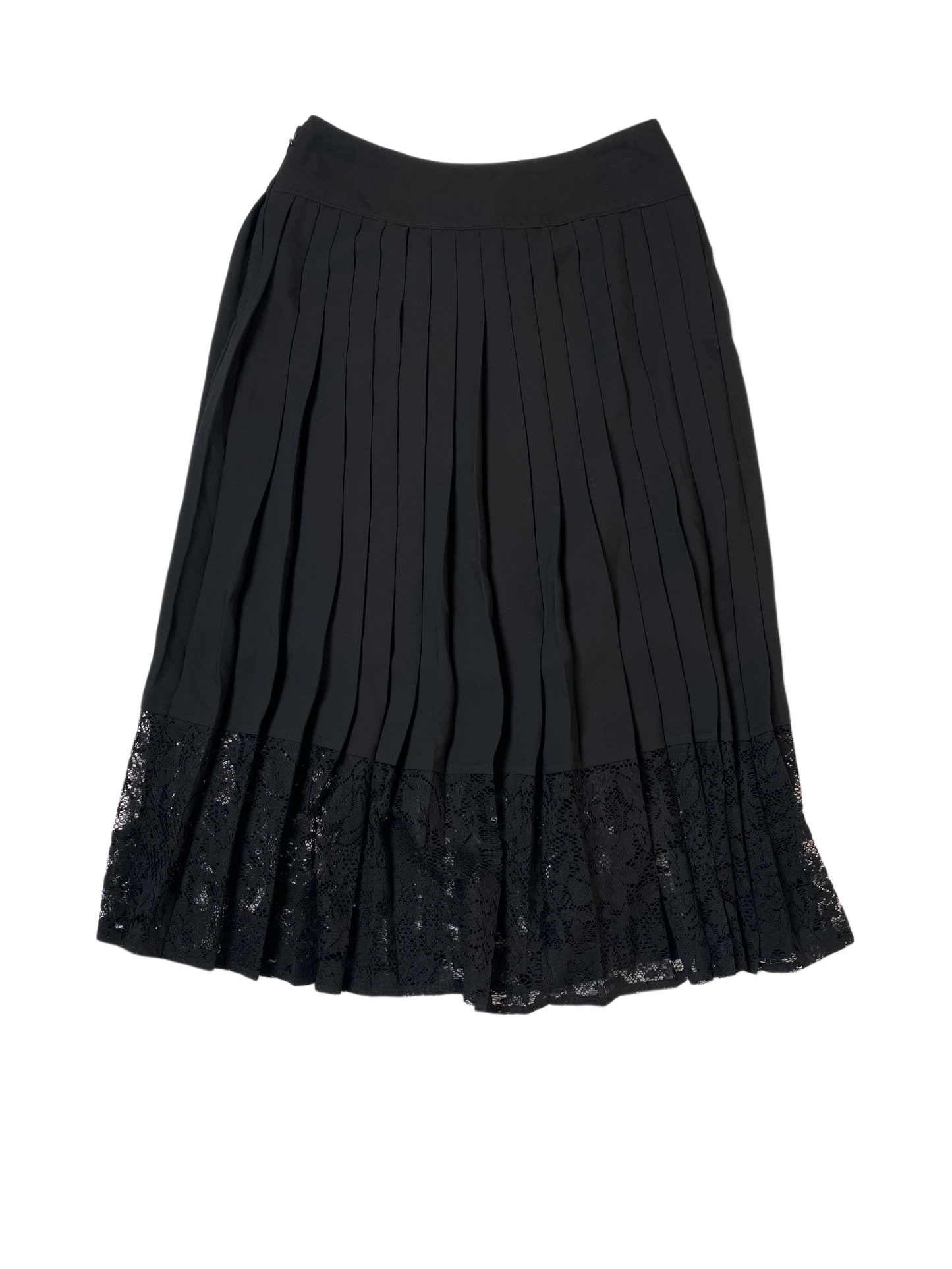 Express Pleated Black Midi Skirt with Lace TrimYou don't have to choose between timeless and trendy when you rock our Express pleated black midi skirt! Our mid-length dream of pleats and lace won't take you back Express Pleated Black Midi SkirtSkirts