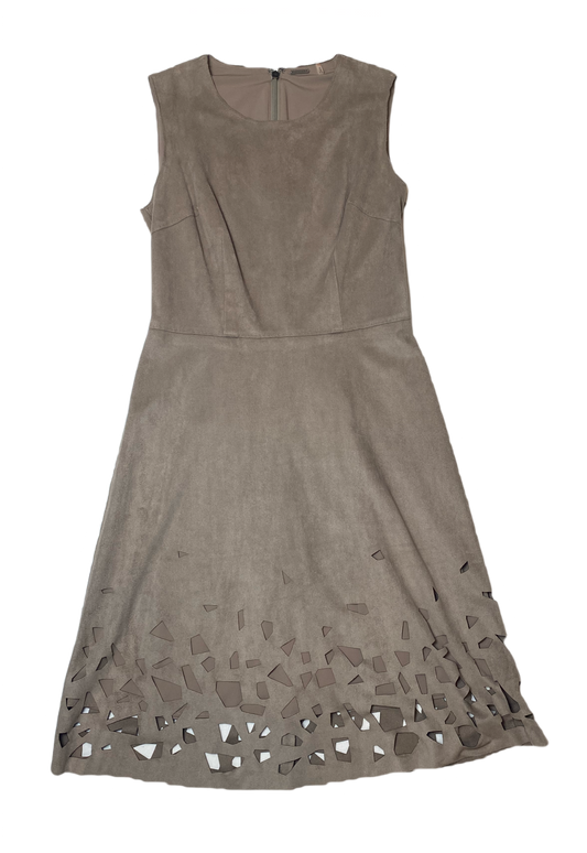 Elie Tahari Tan Sleeveless Dress with Cut-outs Along Hemline botton po