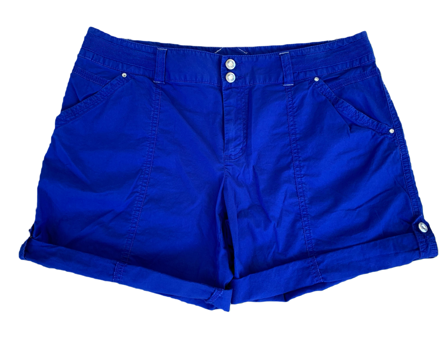 INC Royal Blue Rolled Cuff Shorts Size 10  Get ready to sparkle and shine in these royal blue shorts by INC! With a fun rolled cuff and stunning rhinestone details,