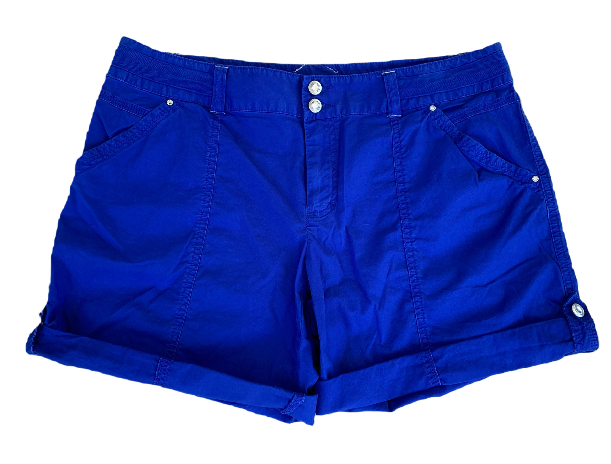 INC Royal Blue Rolled Cuff Shorts Size 10  Get ready to sparkle and shine in these royal blue shorts by INC! With a fun rolled cuff and stunning rhinestone details,