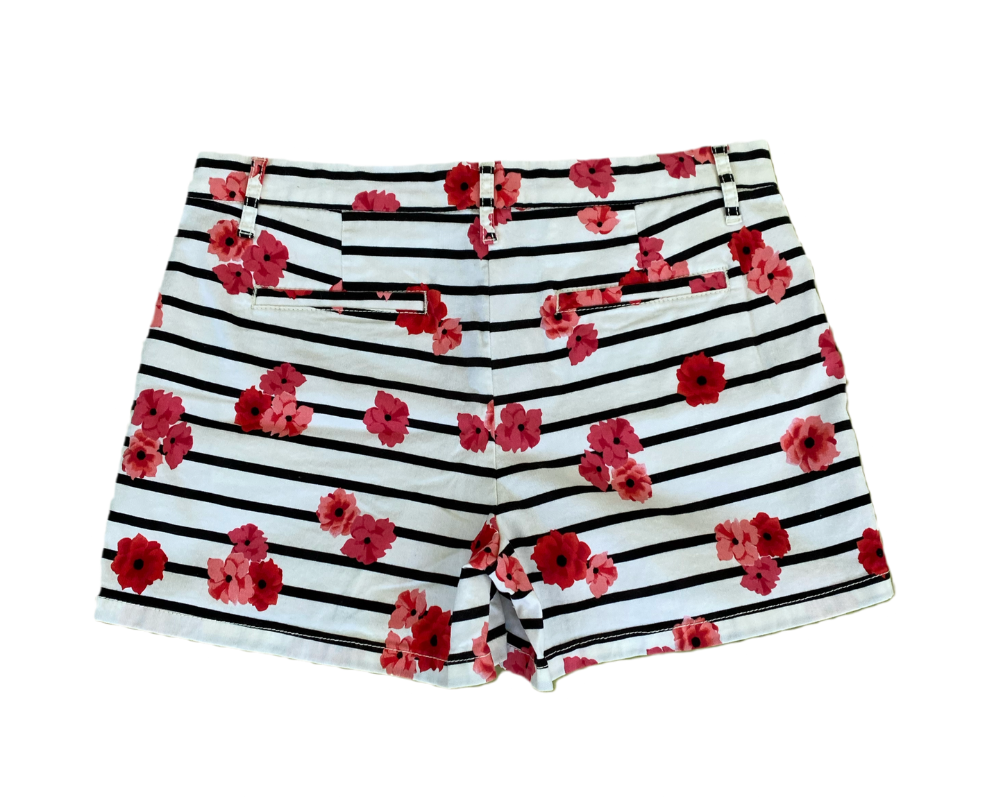 ELLE White Printed Shorts with black stripes, pink flowers and side po