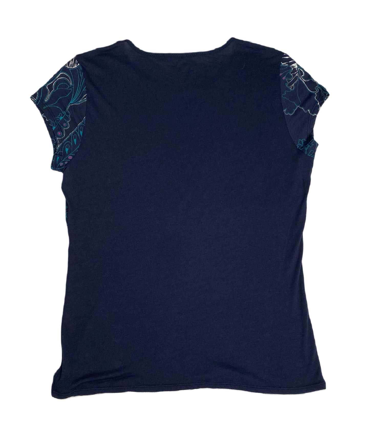 Elie Tahari Blue T-shirt with Graphic with cap sleeve a captivating em