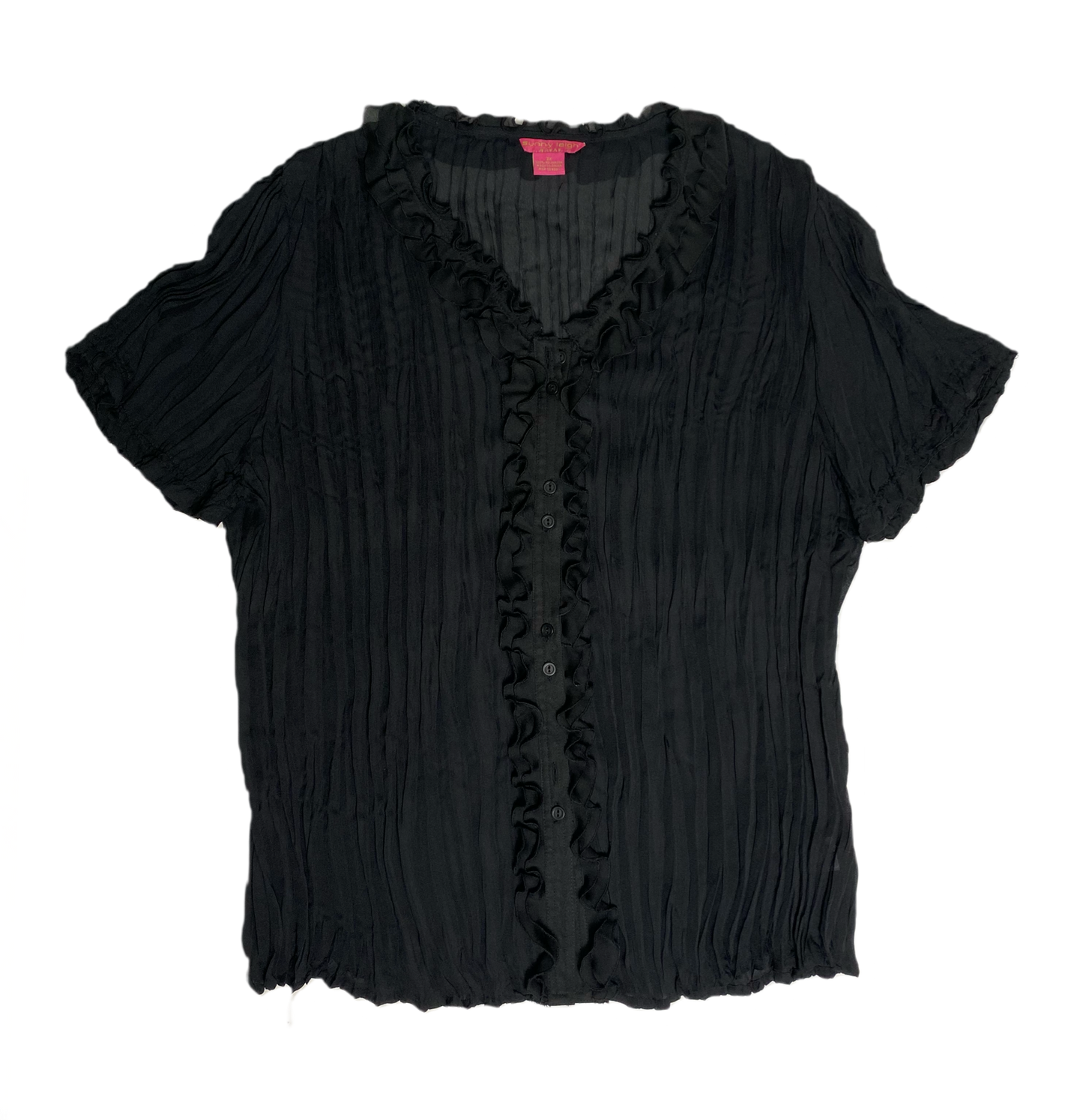 Sunny Leigh Women black sheer blouse button front short sleeve blouse
