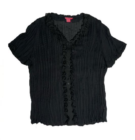 Sunny Leigh Women black sheer blouse button front short sleeve blouse