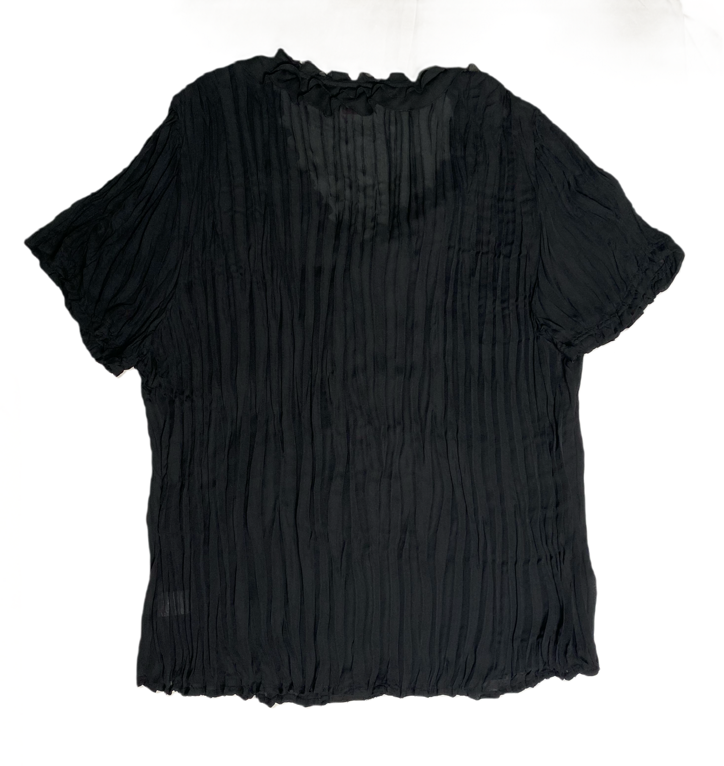 Sunny Leigh Women black sheer blouse button front short sleeve blouse