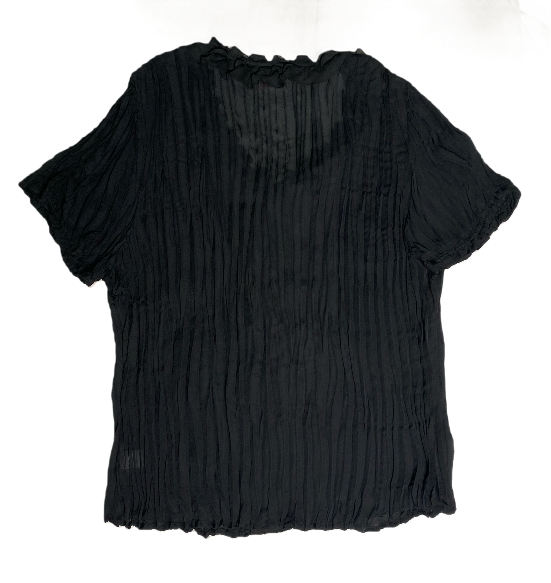 Sunny Leigh Women black sheer blouse button front short sleeve blouse