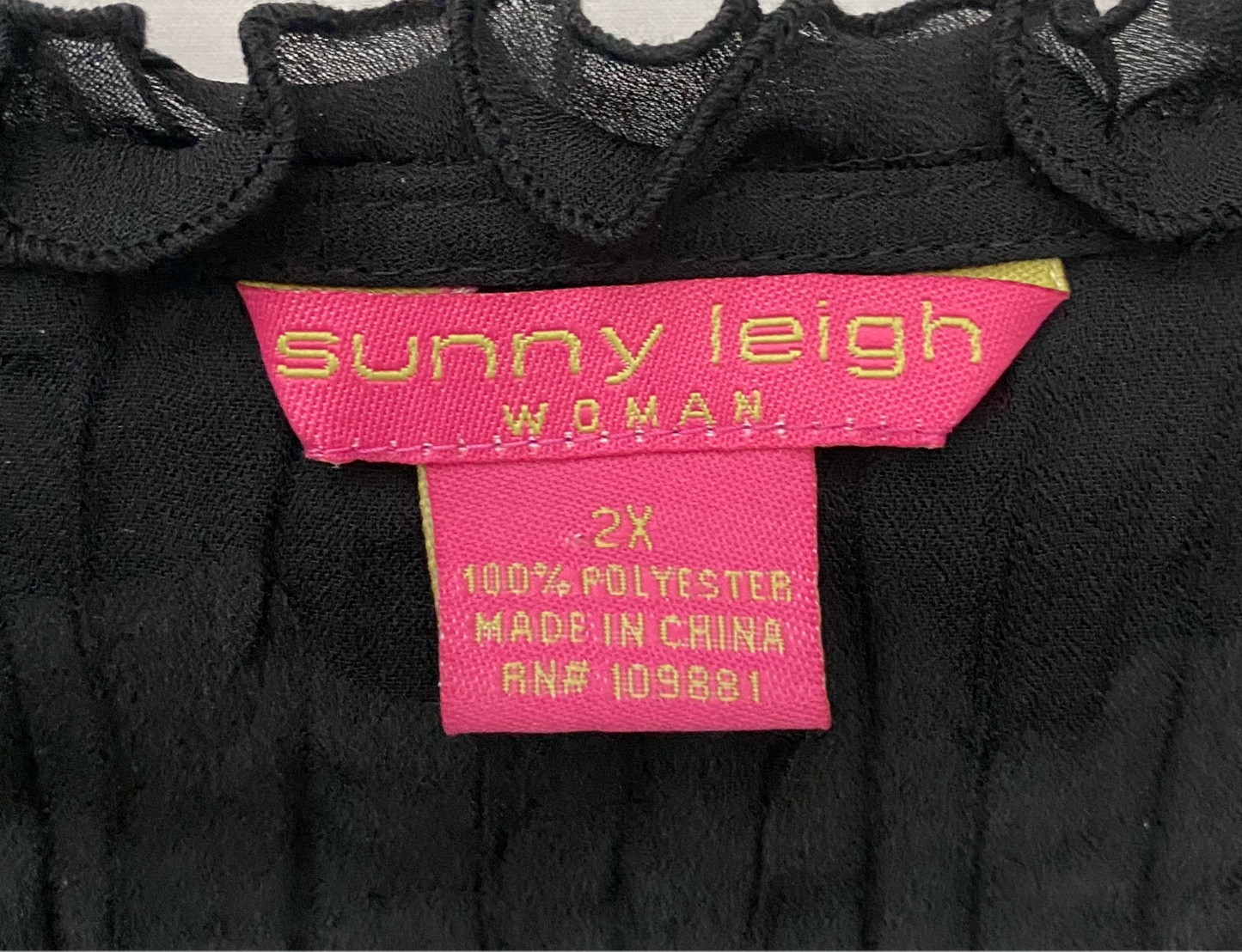 Sunny Leigh Women black sheer blouse button front short sleeve blouse