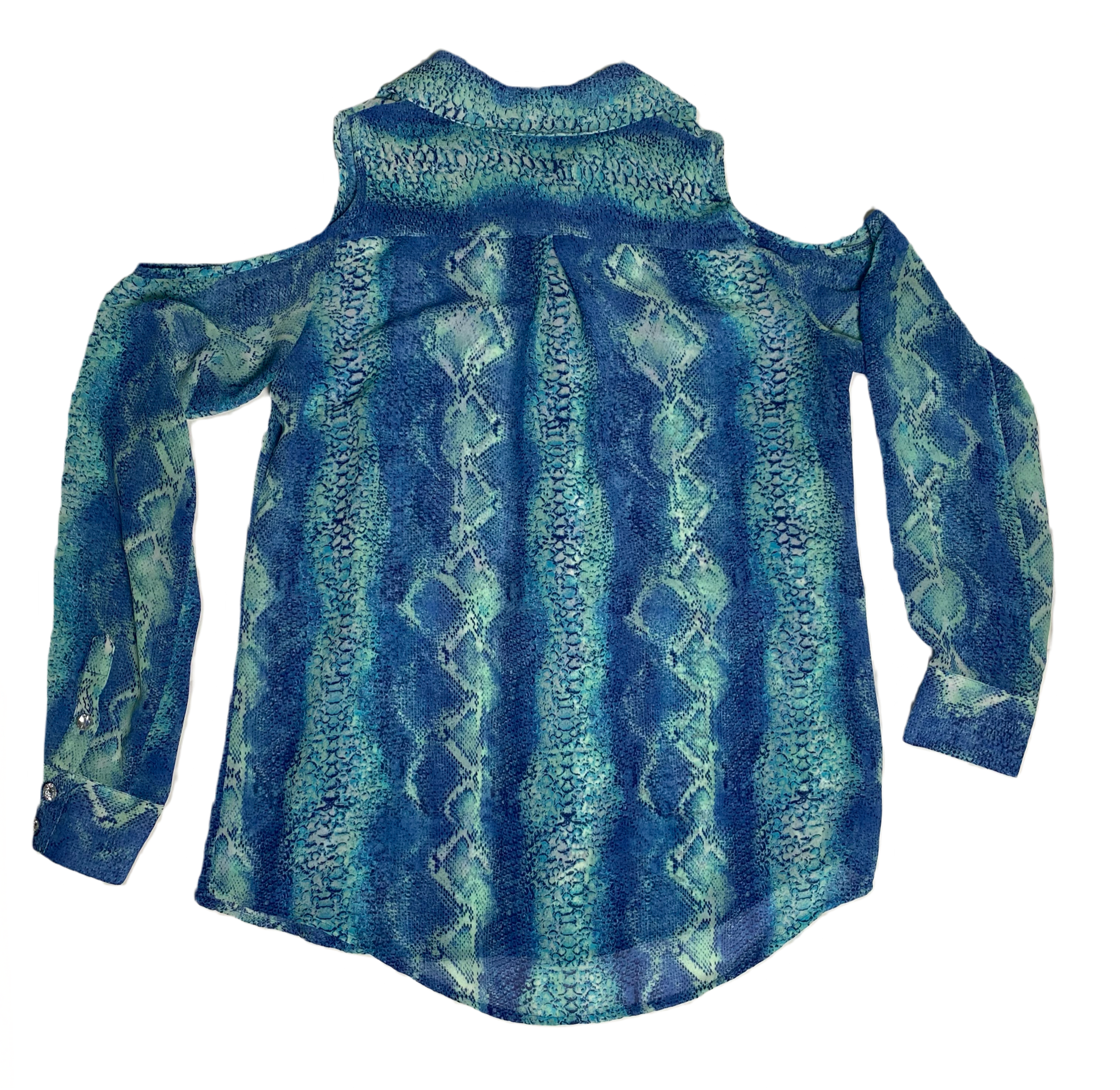 cold shoulder printed blouse rhinestone button front blouse. a captiv