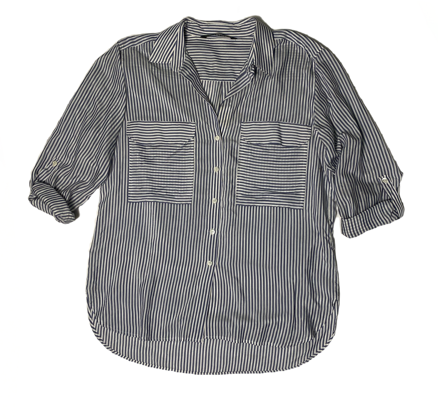 Zara Women Striped Shirt with pockets and roll up sleeves. a harmoniou