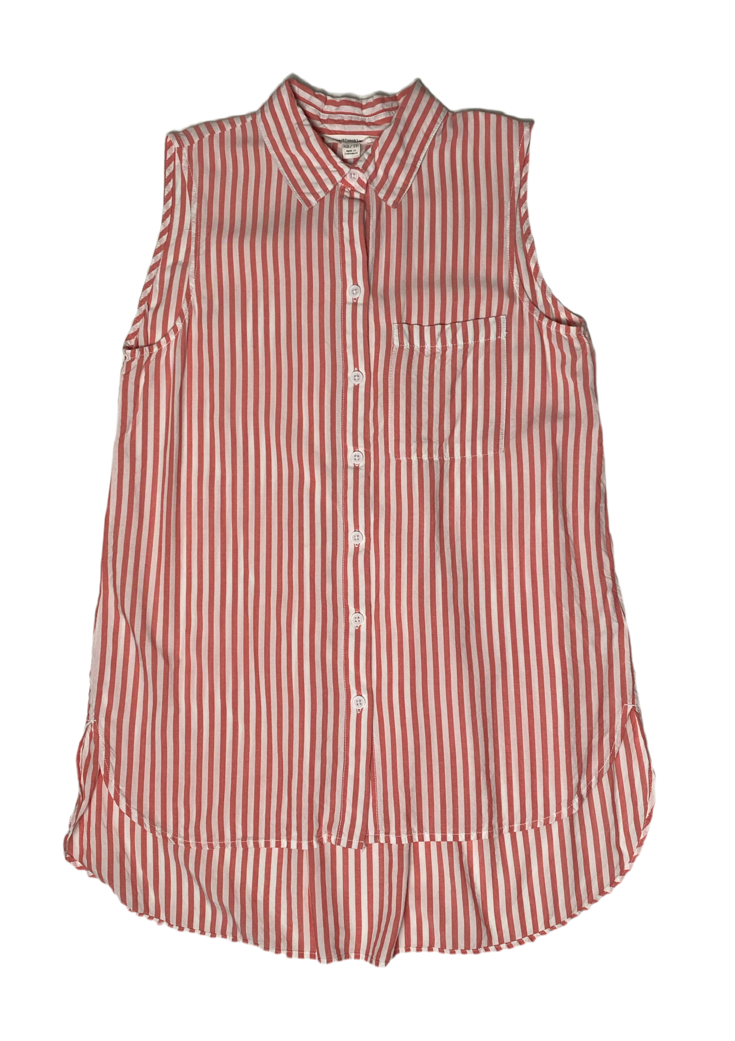 Beach Lunch Lounge Coral and White Striped Sleeveless Button Front BloBeach Lunch Lounge Coral and White Striped Sleeveless Button Front Blouse Size XS  Get ready for some fun in the sun with this Beach Lunch Lounge Sleeveless Button F