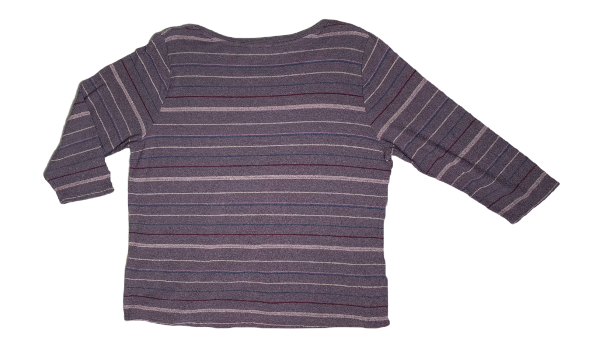 Sonoma Three Quarter Sleeve Striped Tie Front Top Spice up your wardrobe with the Sonoma Tie Front Top! This playful and stylish top features plum stripes and a tie
