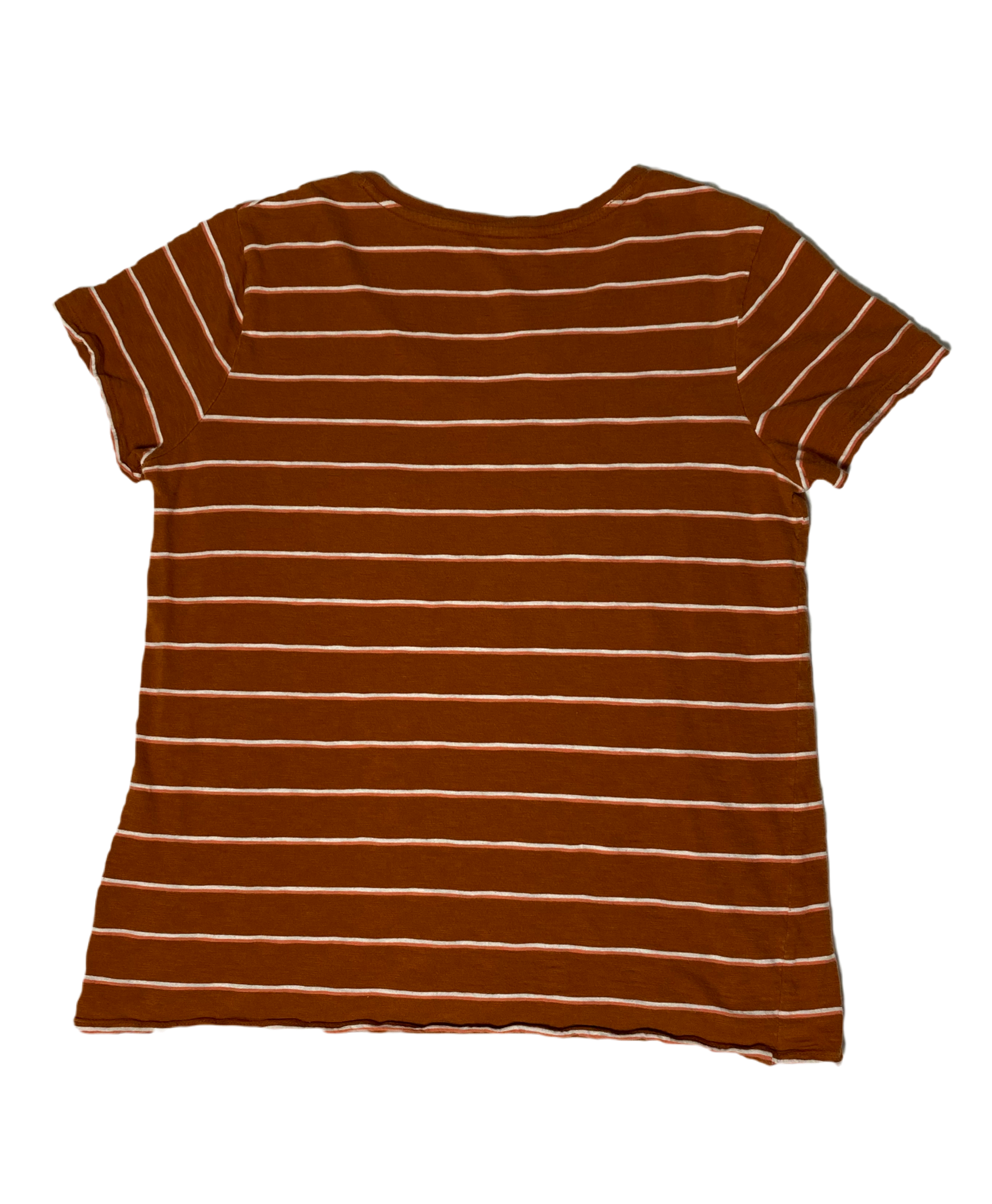 Universal Threads V-Neck Rust Striped T-shirt Universal Threads rust with cream stripes short sleeve v-neck one pocket t-shirt.