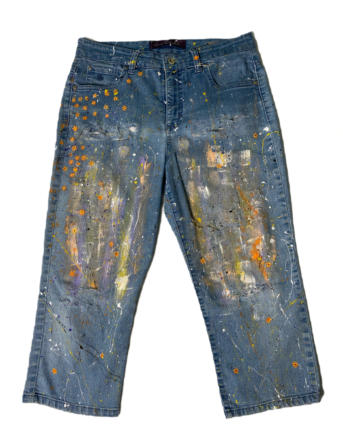 REFRESHED- Gloria Vanderbilt Hand Painted & Distressed Cropped Denim Jeans  Get groovy with these REFRESHED Gloria Vanderbilt Cropped Denim Jeans! Hand painted with