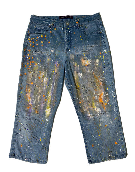 REFRESHED- Gloria Vanderbilt Hand Painted & Distressed Cropped Denim Jeans  Get groovy with these REFRESHED Gloria Vanderbilt Cropped Denim Jeans! Hand painted with