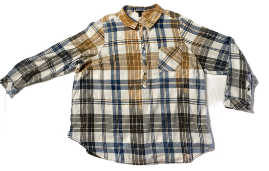 REFRESHED - Torrid Hand Bleached Flannel Shirt Refreshed - Torrid hand bleached long sleeve plaid flannel. Button neck with collar.