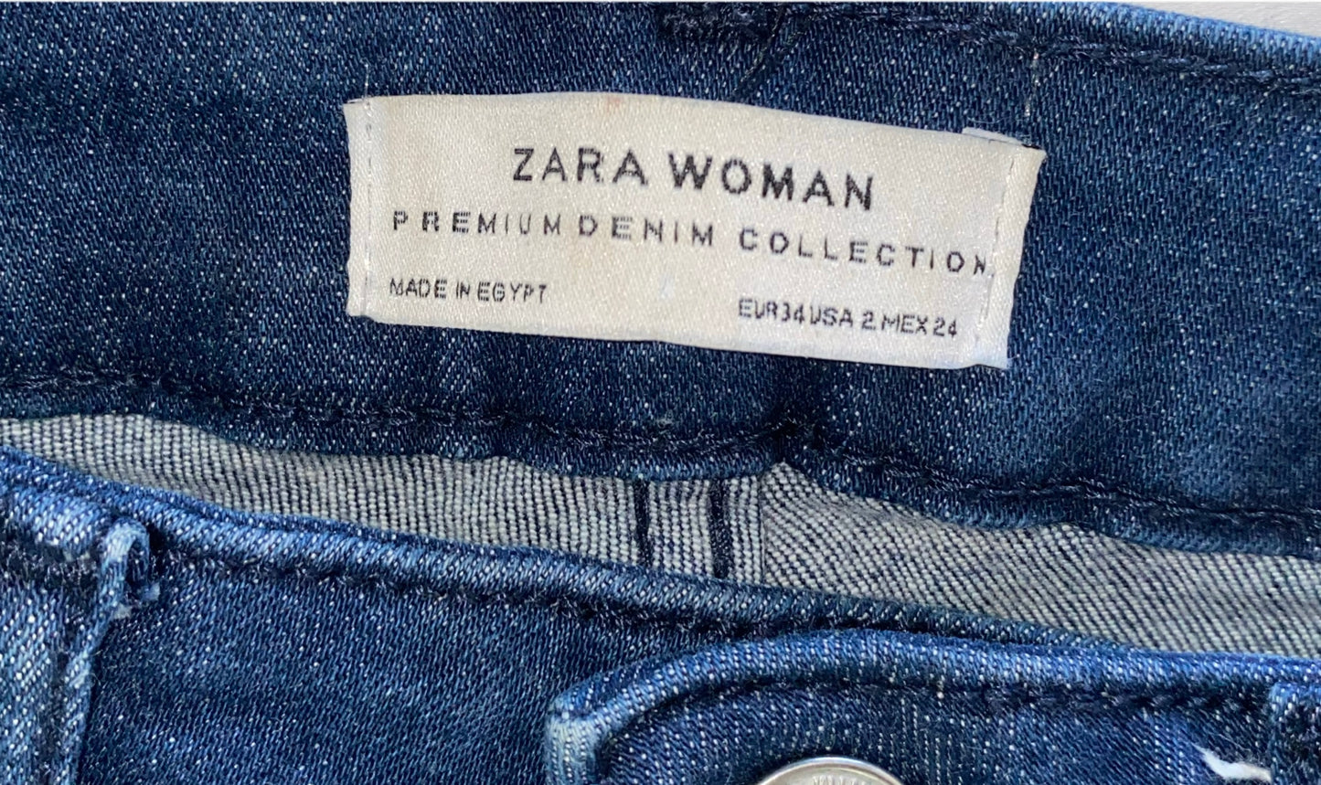 Zara Woman Premium Denim Collection High Rise Jeans Dark denim, button front high rise jeans.