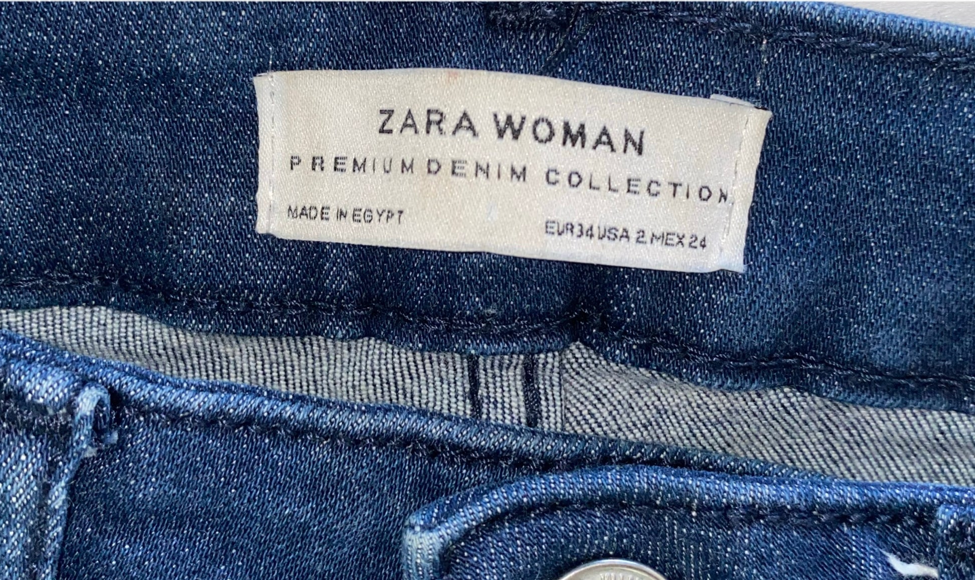Zara Woman Premium Denim Collection High Rise Jeans Dark denim, button front high rise jeans.