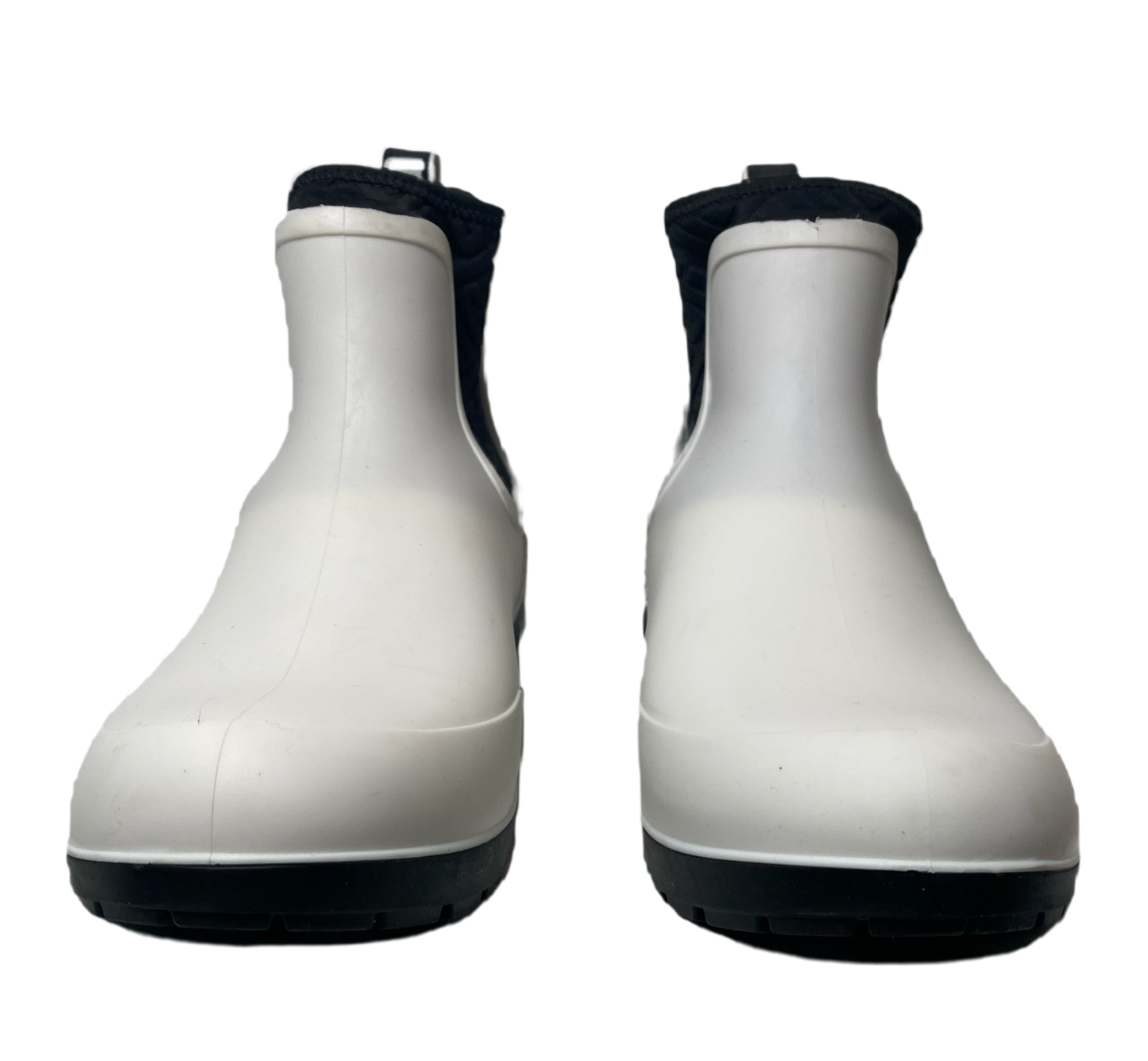 UGG Chelsea Style White Rubber Boots Size 9  These White Rubber UGG Boots are the perfect blend of style and comfort. With a sleek Chelsea design and a durable rubbe