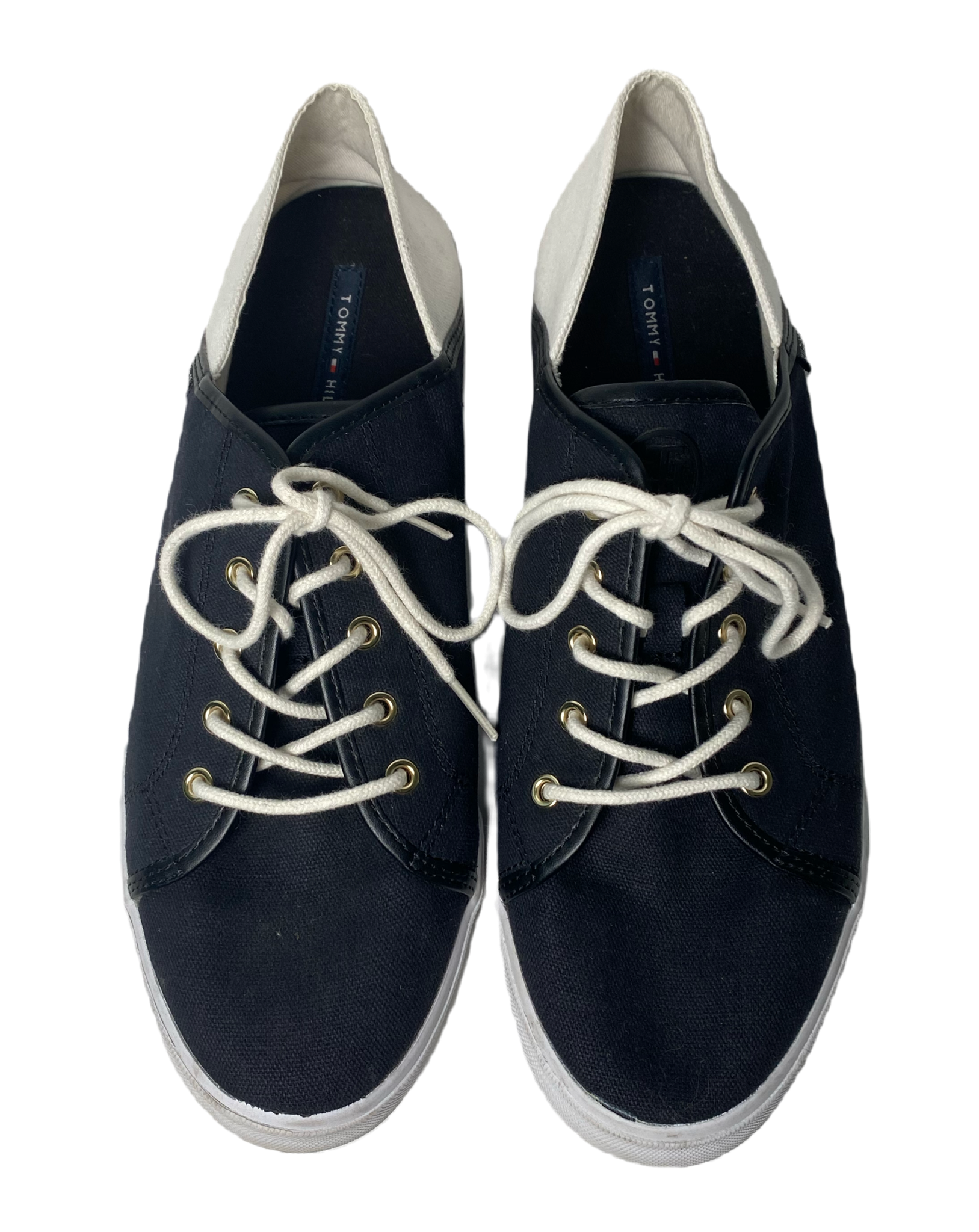Tommy Hilfiger Black and White SneakersTommy Hilfiger black and white canvas lace up sneakers.