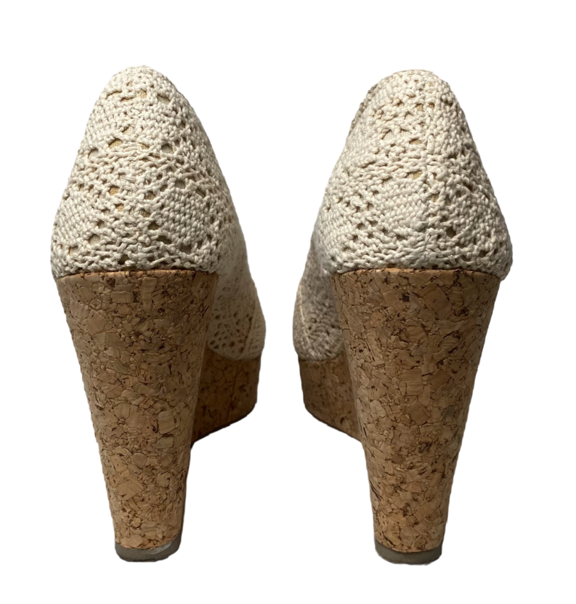 Nine West Cream Lace Cork Wedges Nine West cream lace peep toe cork wedges.