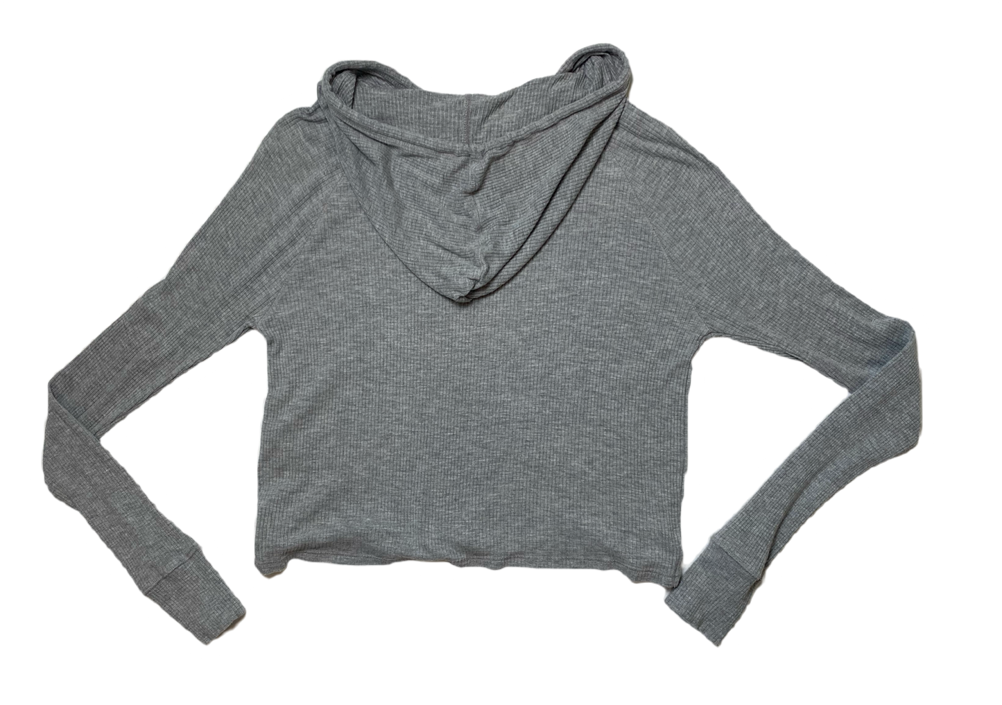 Hollister Grey Cropped Knit Pullover Hoodie Size S  Get cozy with the Hollister Grey Cropped Knit Pullover Hoodie in size S. This playful hoodie features a cropped d