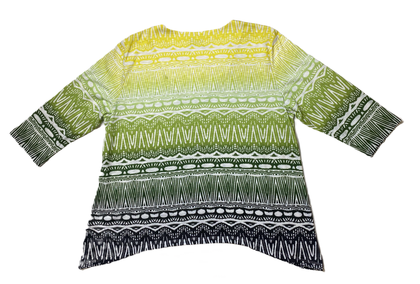Alfred Dunner Ombre Print TopAlfred Dunner ombre print top with 3/4 sleeves and criss cross details at neck.
