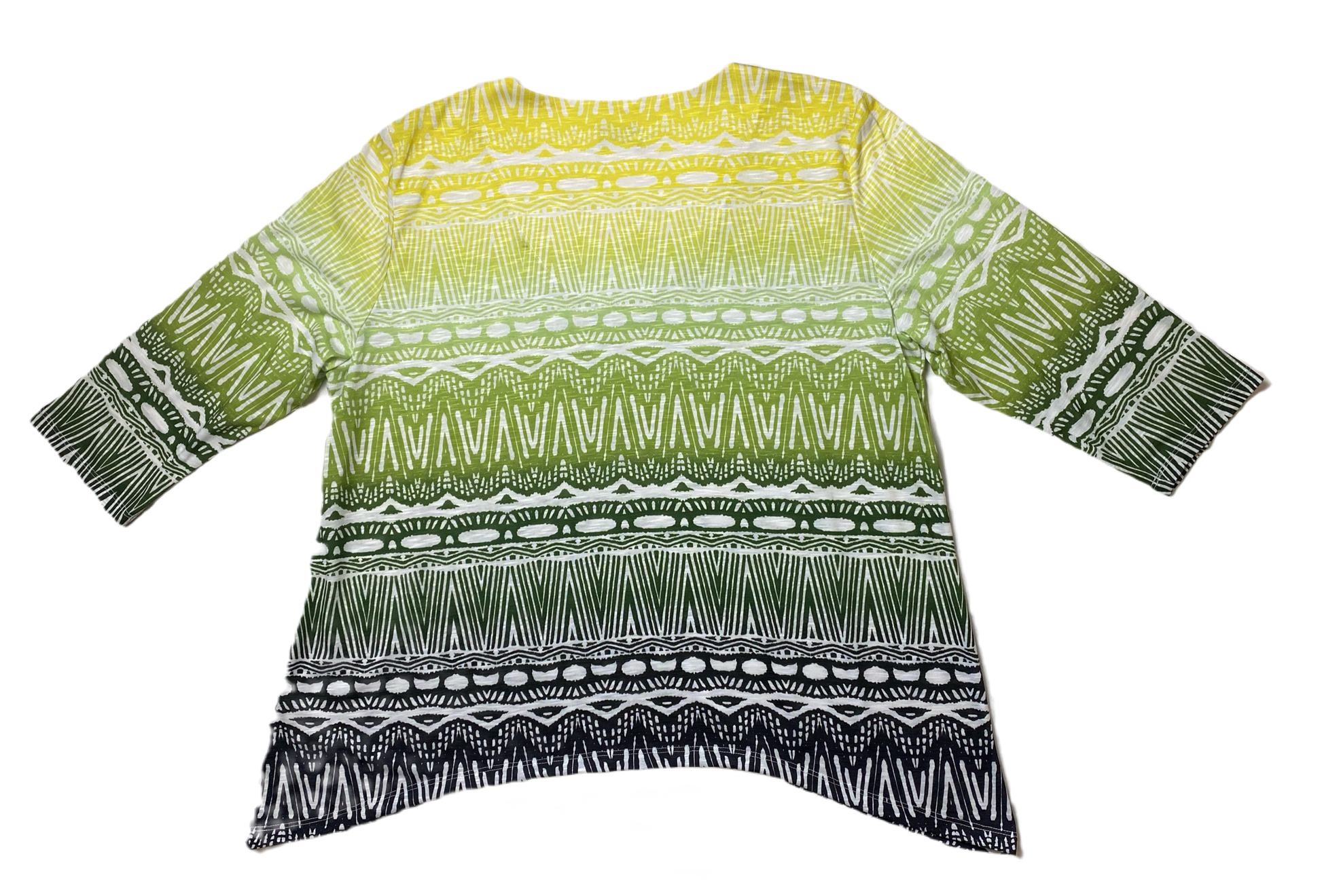 Alfred Dunner Ombre Print TopAlfred Dunner ombre print top with 3/4 sleeves and criss cross details at neck.
