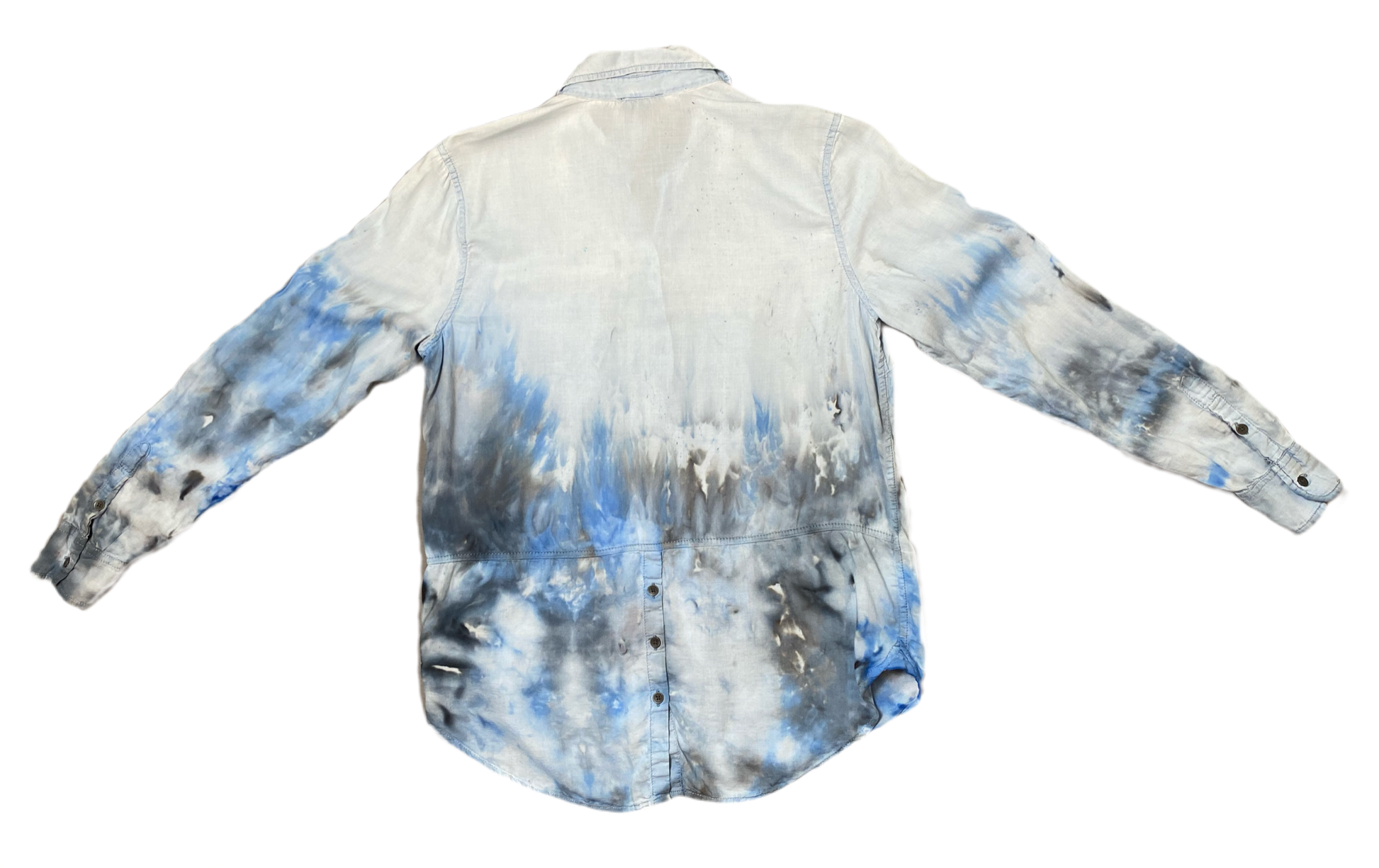 REFRESHED - Lucky Brand Hand Dyed Shirt Refreshed - Lucky Brand custom hand dyed thin button front blouse with button details in the back.