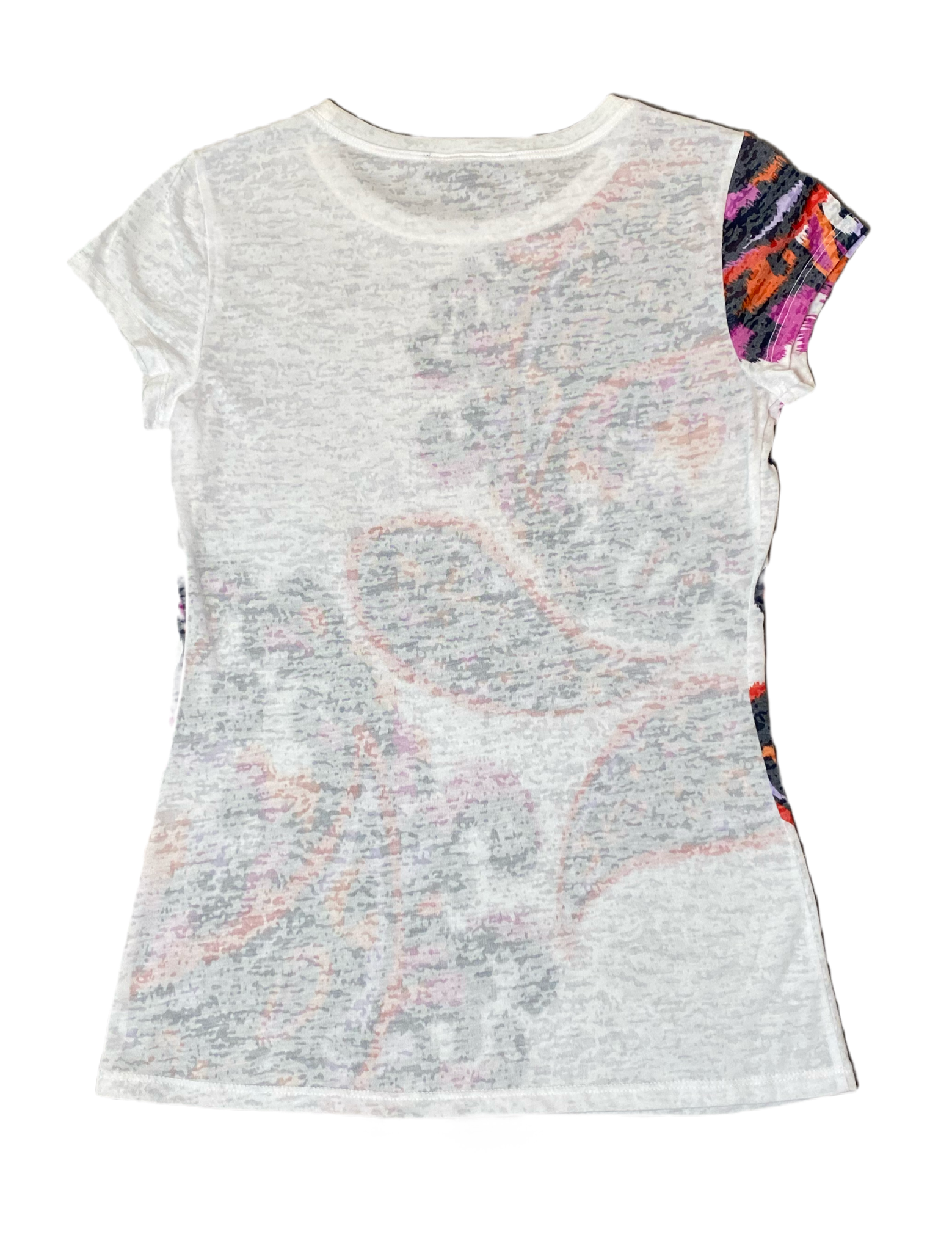 INC White Top with Graphic INC white burn out t-shirt top with paisley print on front and one sleeve.