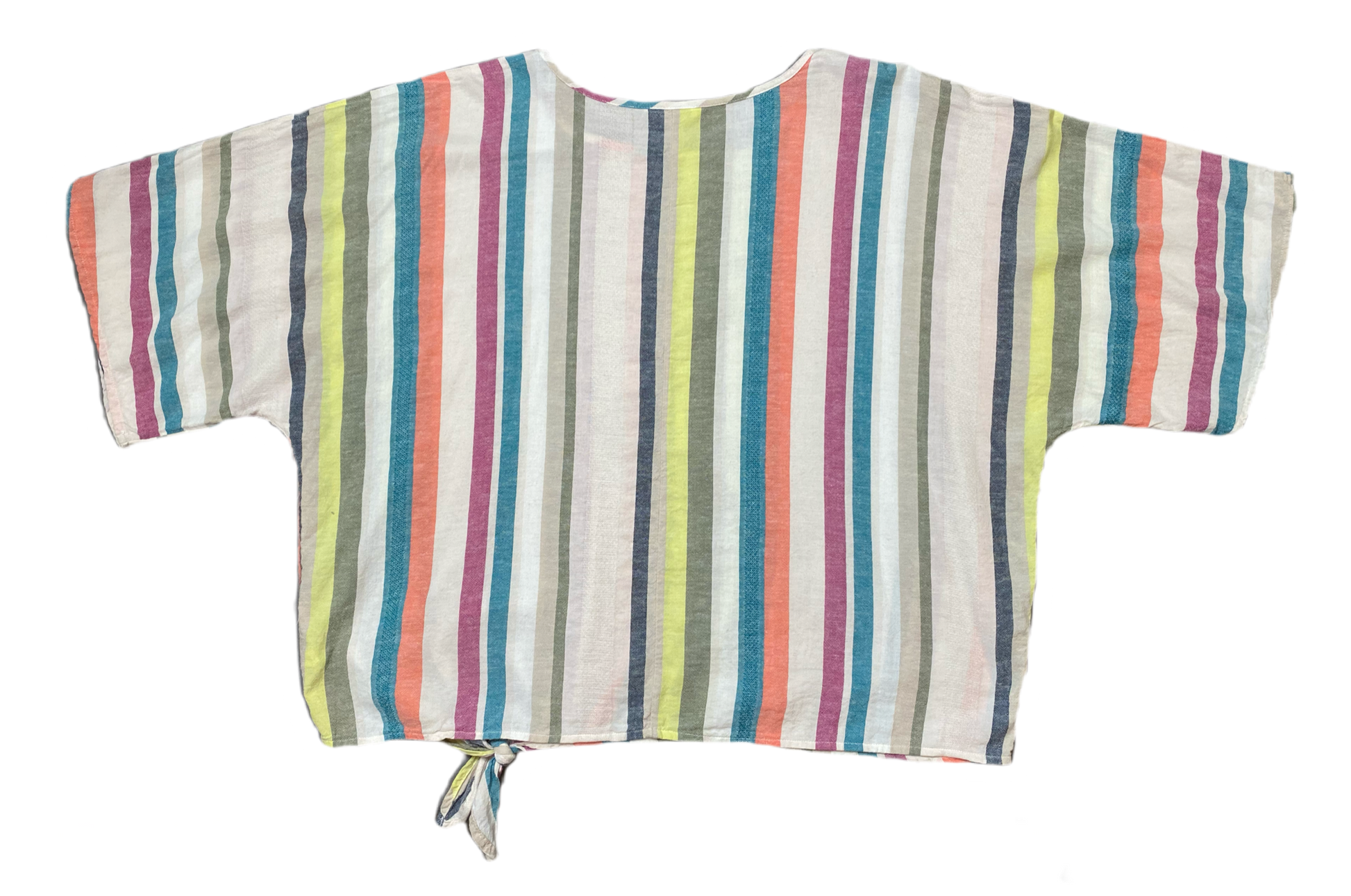 Time & Tru Striped Tie Front Blouse Size XL (16-18) Add some fun to your wardrobe with the Time & Tru Striped Blouse! This colorful linen blend blouse features a