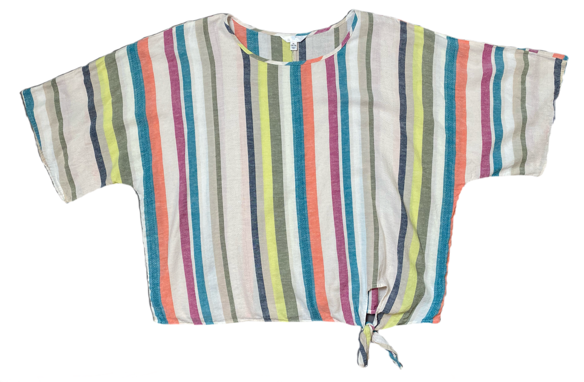Time & Tru Striped Tie Front Blouse Size XL (16-18) Add some fun to your wardrobe with the Time & Tru Striped Blouse! This colorful linen blend blouse features a