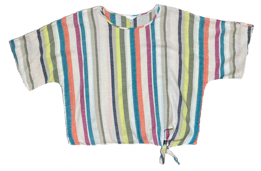 Time & Tru Striped Tie Front Blouse Size XL (16-18) Add some fun to your wardrobe with the Time & Tru Striped Blouse! This colorful linen blend blouse features a