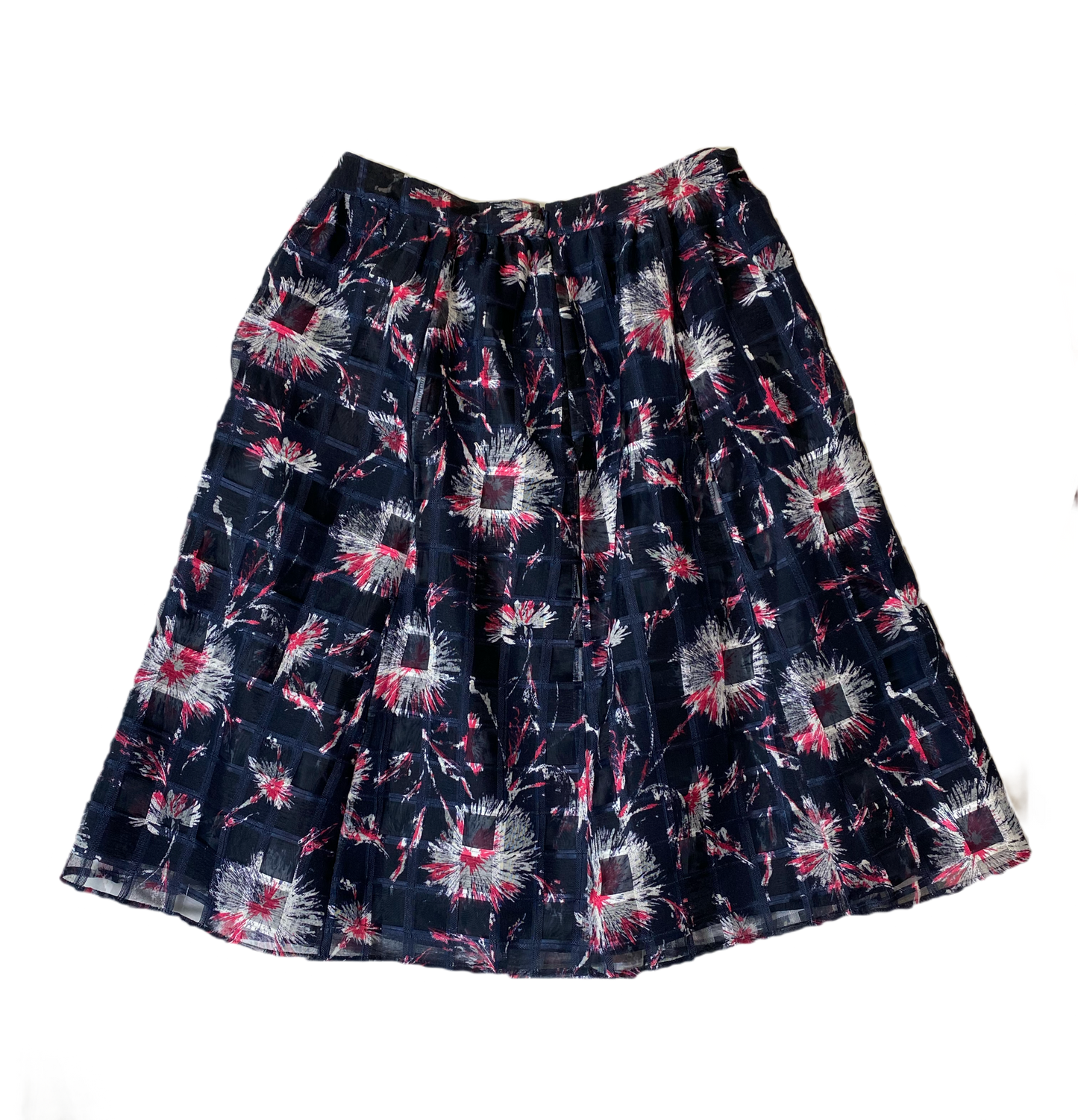 Halogen Navy with Floral Print Full Skirt   Add some flower power to your wardrobe with the Halogen Navy Full Skirt! This fully lined skirt features a playful floral