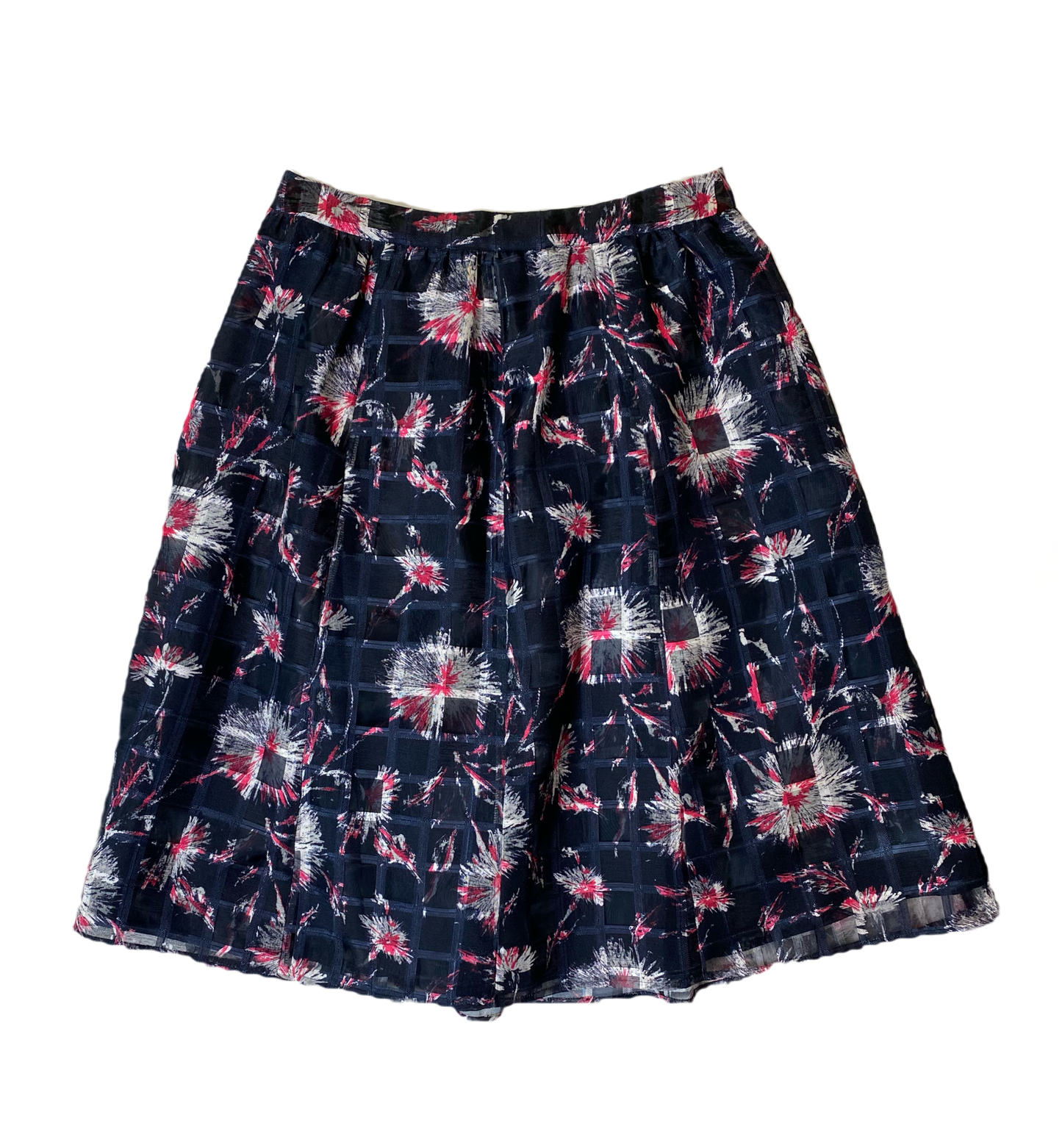 Halogen Navy with Floral Print Full Skirt   Add some flower power to your wardrobe with the Halogen Navy Full Skirt! This fully lined skirt features a playful floral