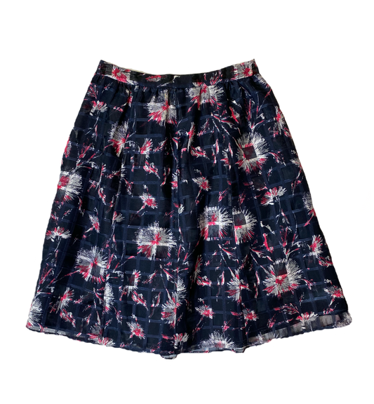Halogen Navy with Floral Print Full Skirt   Add some flower power to your wardrobe with the Halogen Navy Full Skirt! This fully lined skirt features a playful floral